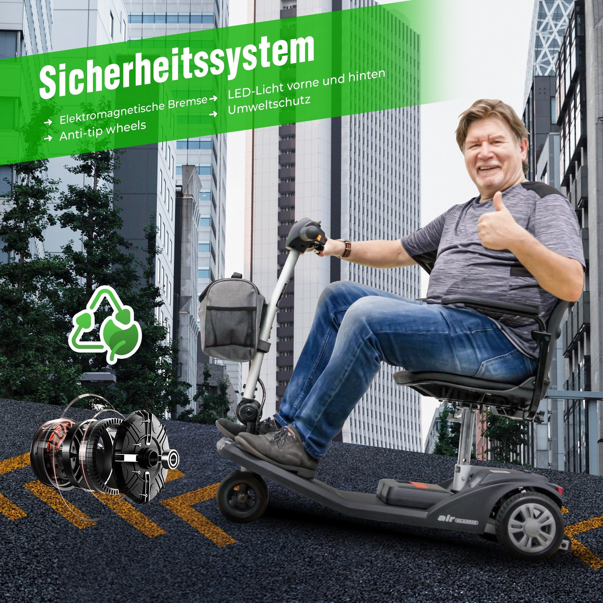 LVHOM Electric Mobility Scooter, Portable Aluminum (Lightweight yet Sturdy) - Senior Mobility Scooter, 4-Wheel, Foldable (can be taken in car trunks and on airplanes). Ergonomic seat (height-adjustable, 360° swivel) with armrests and front basket, front/rear LED lights with brake light and electromagnetic brake, high-quality collapsible aluminum alloy frame, [12Ah, 250W, 945mm]. 120 kg load capacity. 25 km/h. 20 km range. Airplane-compatible folding design (115 x 53.5 x 37 cm when packed), mobility freedom for generations, total weight: 29 kg