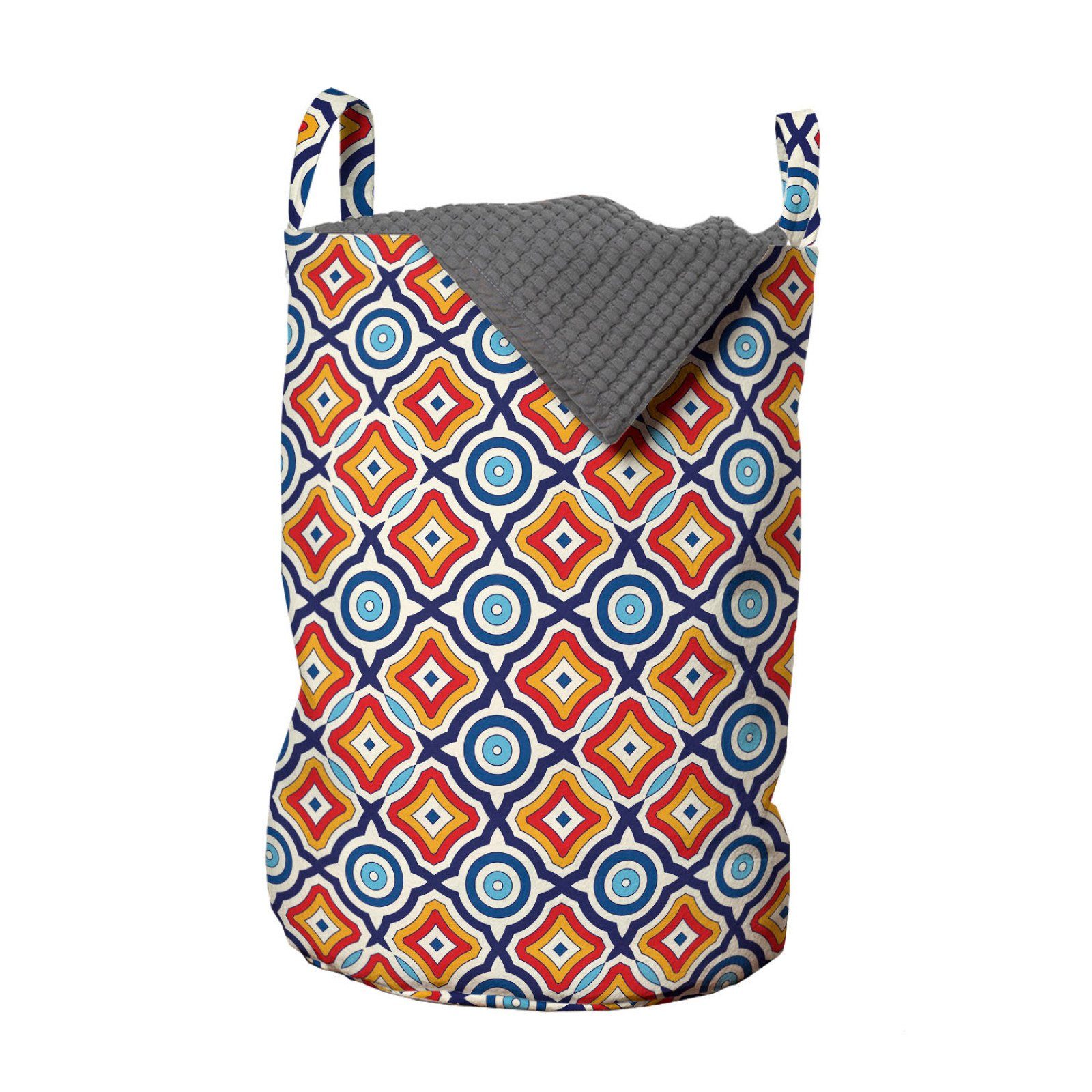 Abakuhaus Wäschesäckchen Wäschekorb mit Griffen Kordelzugverschluss für Waschsalons, Ethnisch Oriental Geometrisches Motiv