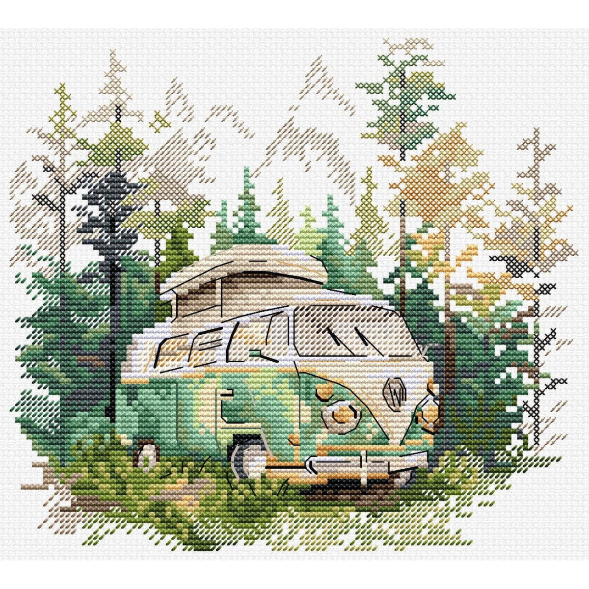 HobbyJobby Kreativset HobbyJobby Kreuzstich Stickpackung "Es ist Zeit zu reisen", Zählmus..., (embroidery kit by Marussia)