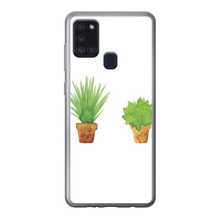 MuchoWow Handyhülle Blumentopf - Aquarell - Pflanzen Handyhülle Samsung Galaxy A21s Smartphone-Bumper Print Handy