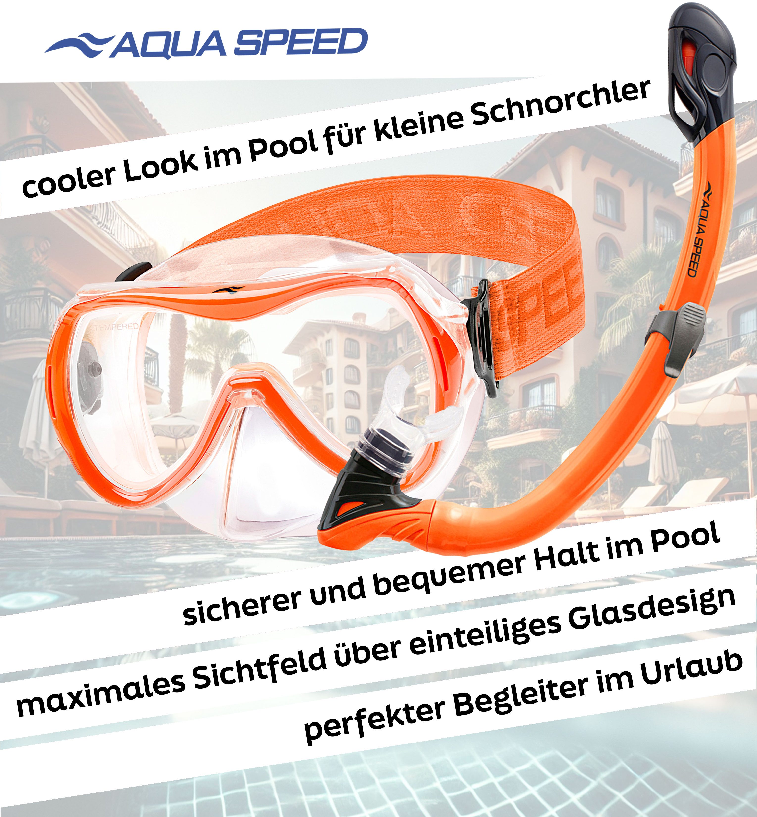 Aqua Speed Schnorchel Schnorchelset ALIZE + SAMOS Tauchmaske für Kinder, mit Netzbeutel (Kinderschnorchelset mit Maske und Schnorchel im Netzbeutel), EASY-ADJUST Kopfband für sicheren und bequemen Sitz