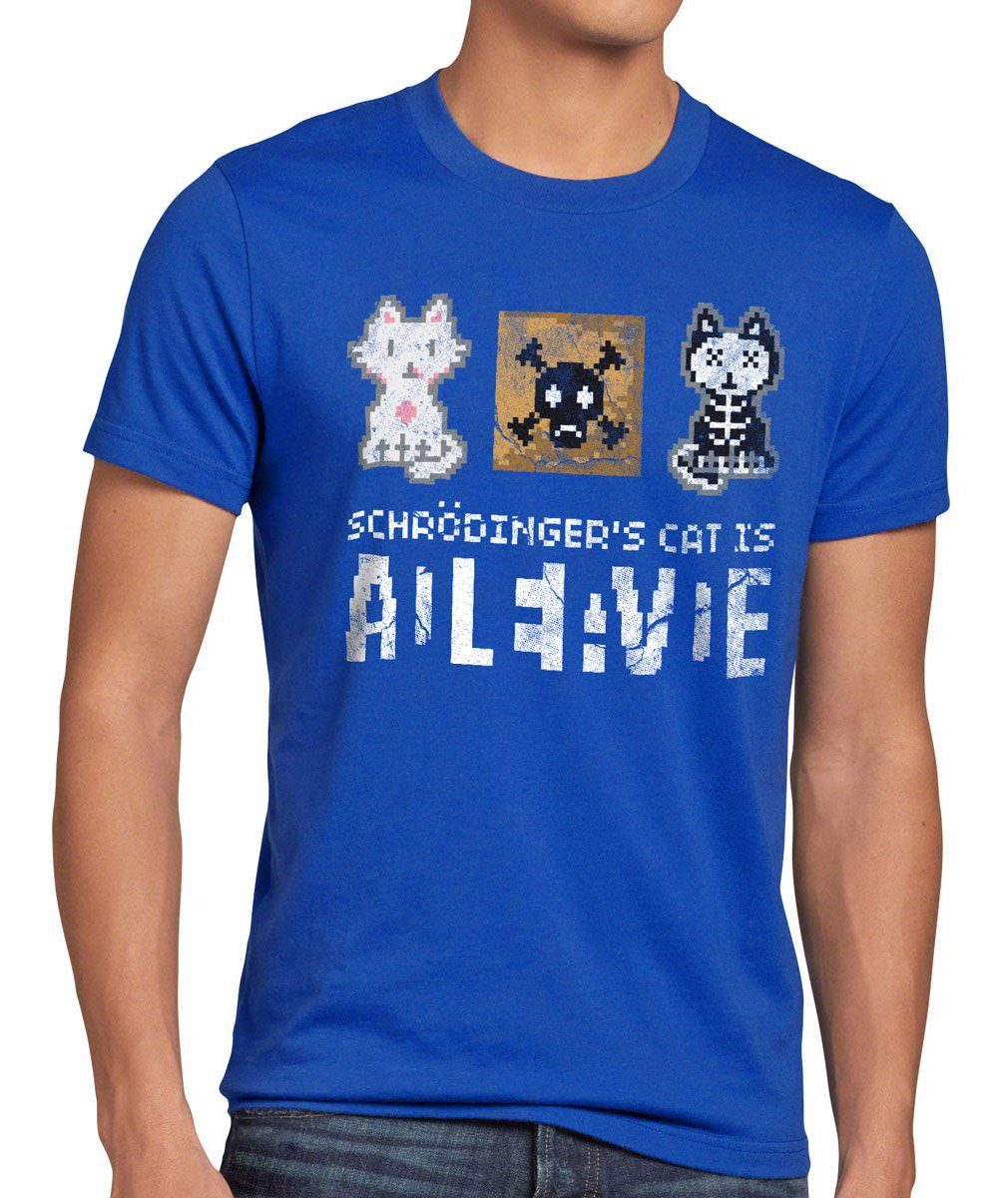 T-Shirt Print-Shirt 8Bit schroedinger sheldon Katze Schrödingers style3 big cat blau cooper Herren bang