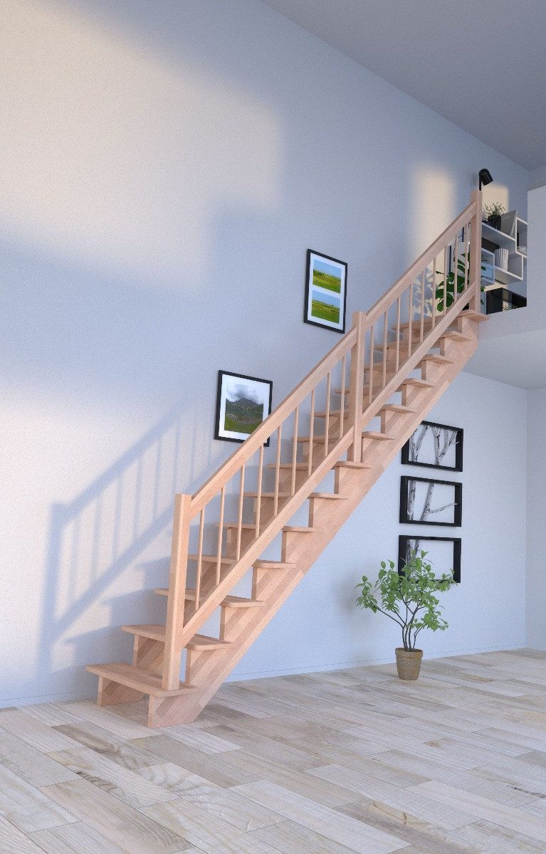 Starwood Raumspartreppe Holztreppe Lindos (Buche) in gerader Ausführung-100 cm-Holz-Holz