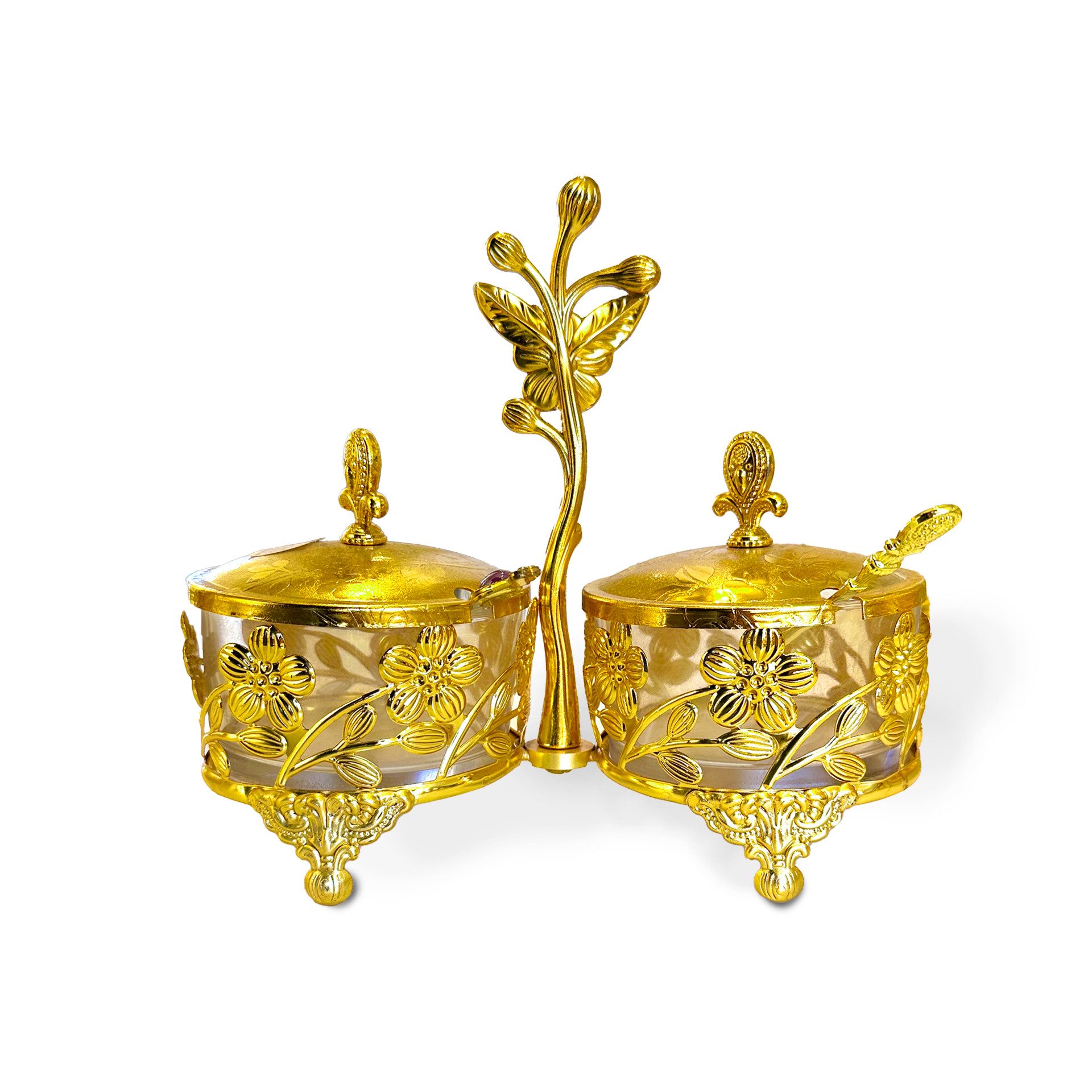 Belle Arti Zuckerdose Zuckerdose Gewürzbehälter Nussschale Gold Glas Pfeffer Salz Löffel