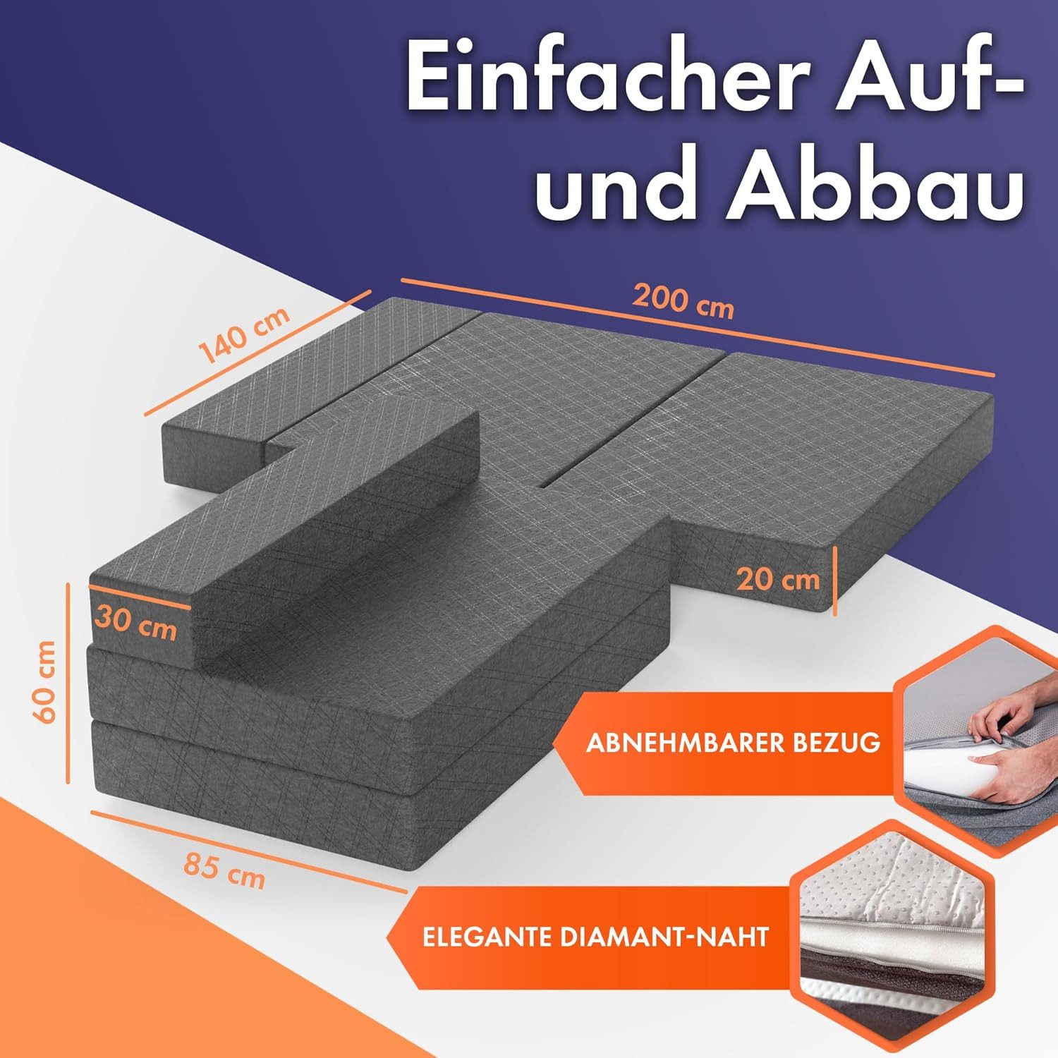 Klappmatratze Schlafsofa für 2-140x200x20 cm Gästebett günstig online kaufen