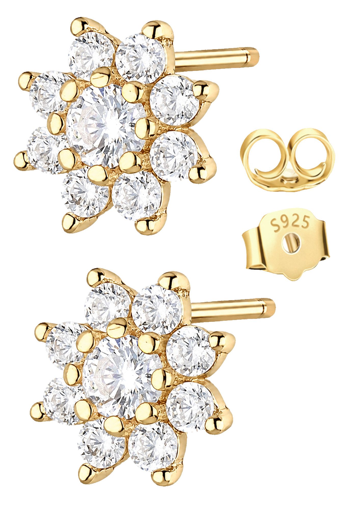 Limana Paar Ohrstecker Blüten Ohrringe Damen 925 Silber Zirkonia Schmuck Geschenk Frau (Echtschmuck inkl. Dose), Geburtstag Jahrestag Hochzeitstag Weihnachten Muttertag Valentinstag