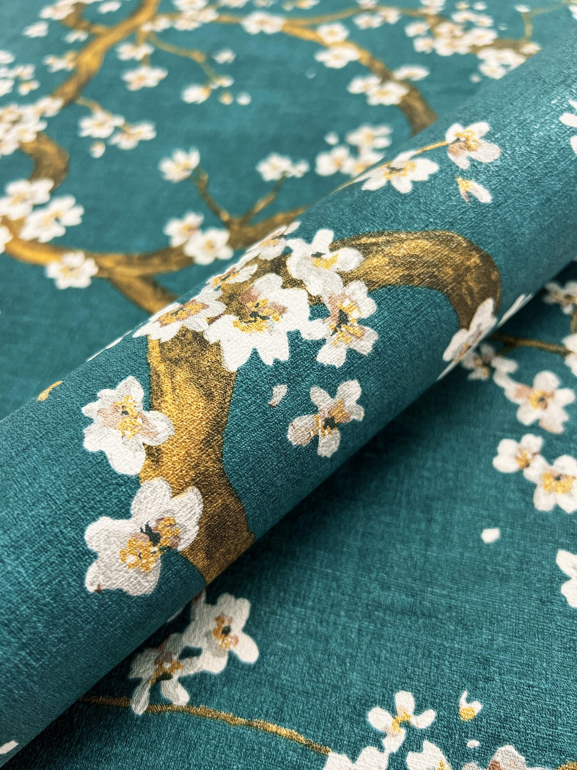 Newroom Vliestapete Ksenja Petrol Tapete Mustertapete Kirschblüten,Blumen,Z günstig online kaufen