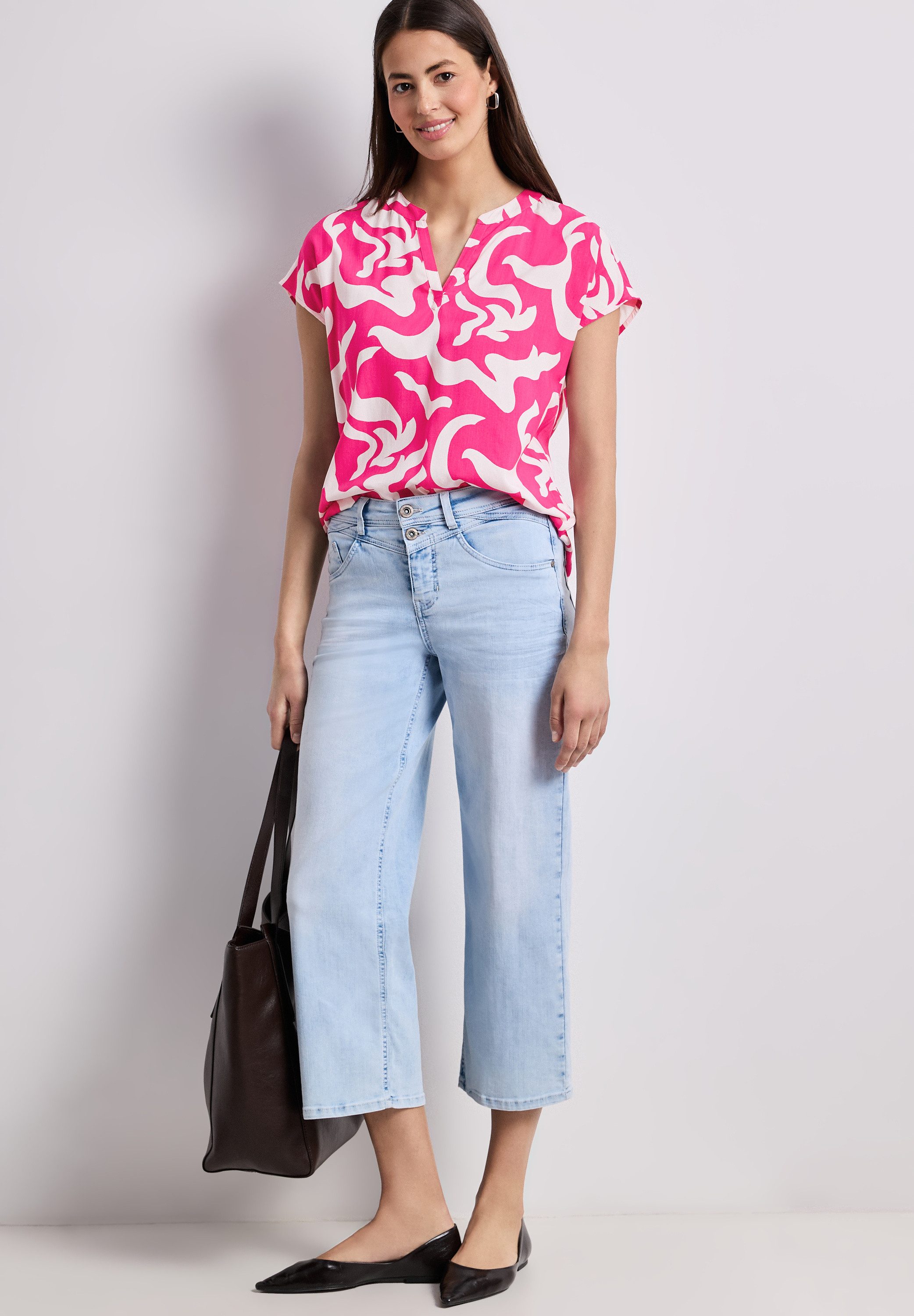 STREET ONE Shirtbluse mit geschlitztem Rundhalsausschnitt