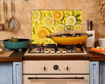 queence Küchenrückwand Lemons - Zitronen - Gelb - Spritzschutz Wandschutz für Herd & Spüle, (1-tlg), 60x40x0,3 cm - Hitzebeständig - Herdspritzschutz - Alu-Dibond