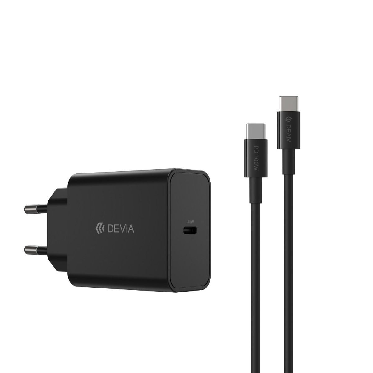 DEVIA Devia Wandladegerät Rocket PD 45W 1x USB-C schwarz + Kabel USB-C Smartphone-Ladegerät