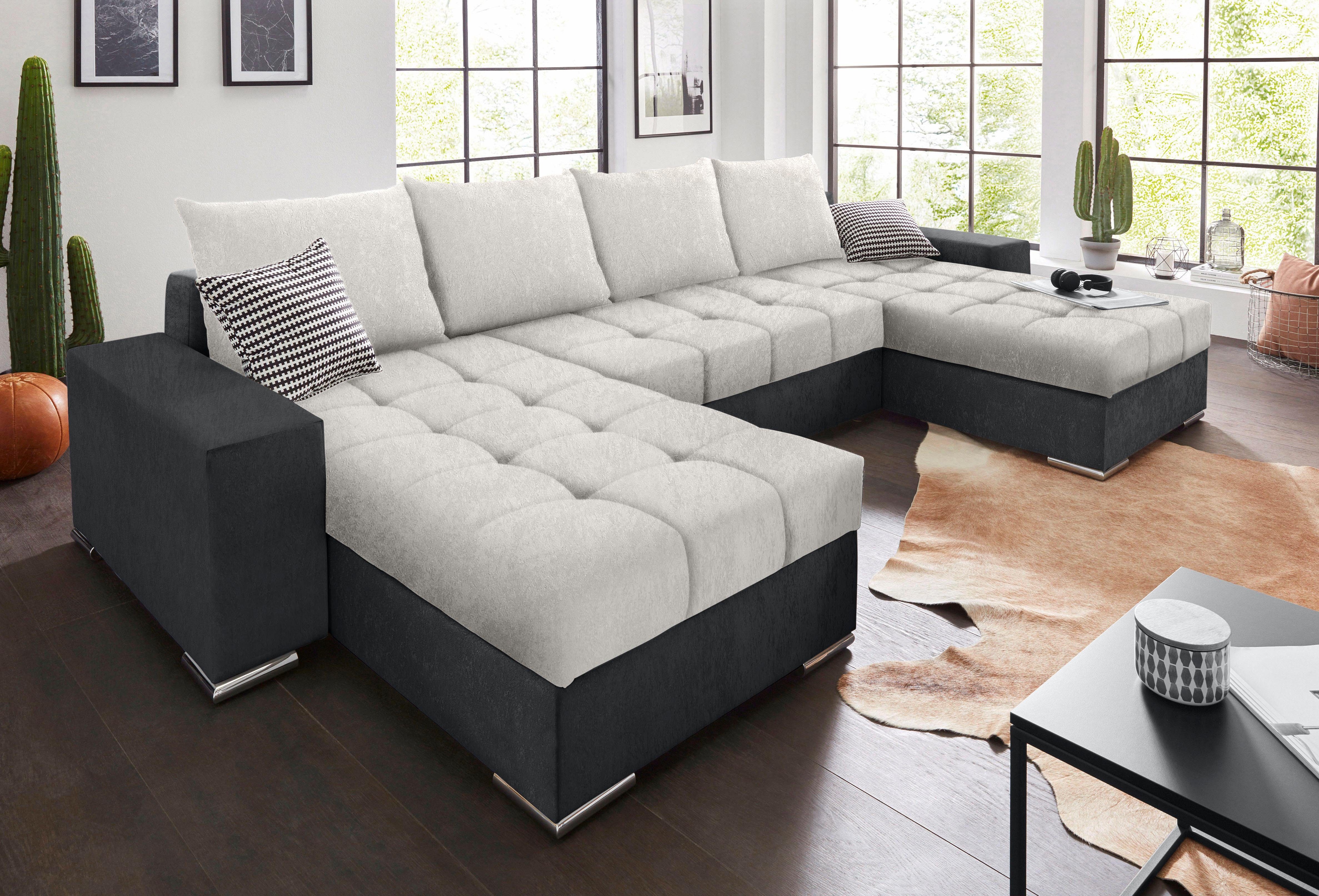 COLLECTION AB Wohnlandschaft Josy XL U-Form, Breite: 313 cm, Liegefl. 137x266 cm, Schlaffunktion, Bettkasten & 2 Zierkissen, Federkern