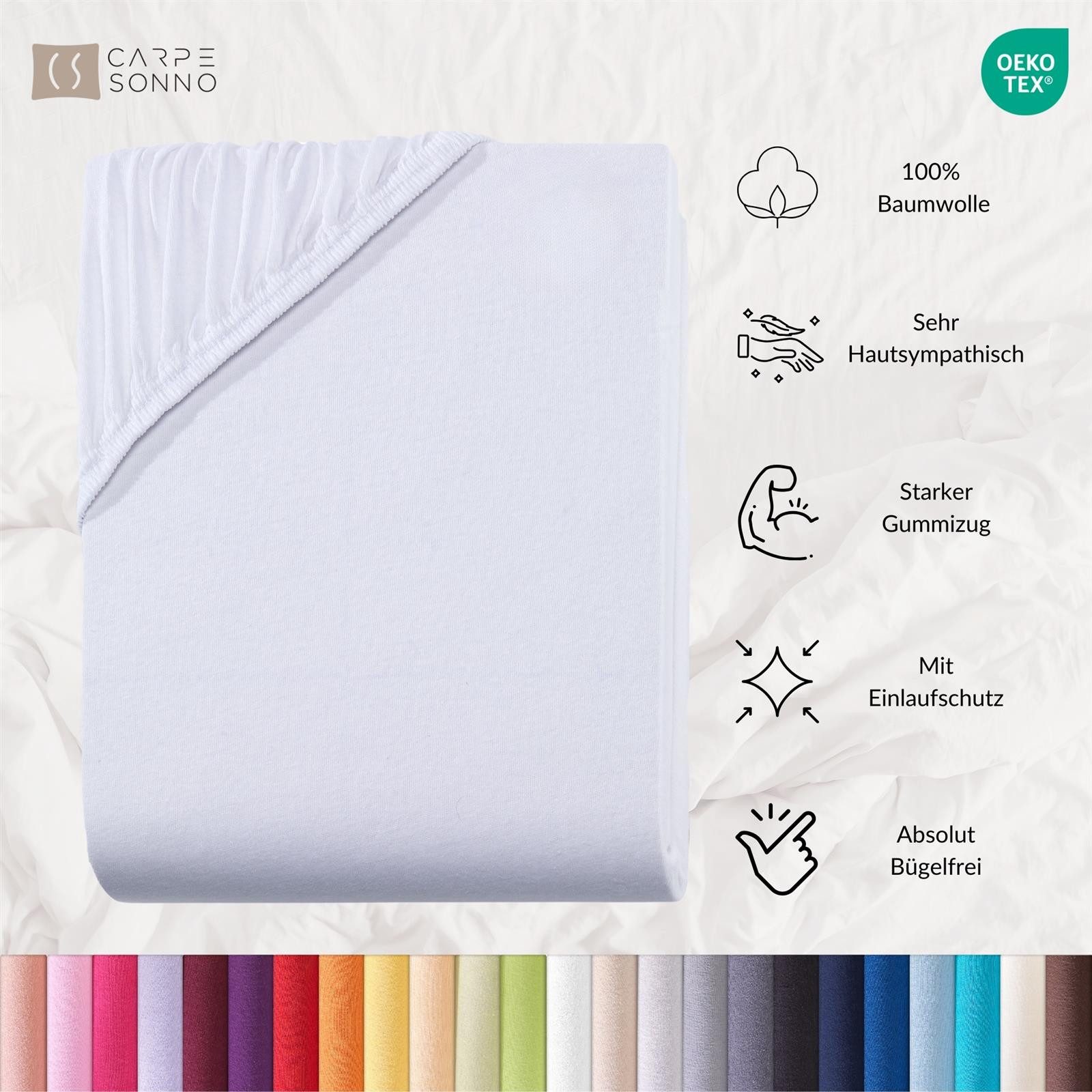 Carpe Sonno Spannbettlaken Boxspringbett Wasserbett Jersey 180x200 180x220 200x200 200x220, Jersey, Gummizug: rundum, (1 Stück), Bettlaken Baumwolle Matratzenbezug hohe Matratzen bis 32cm