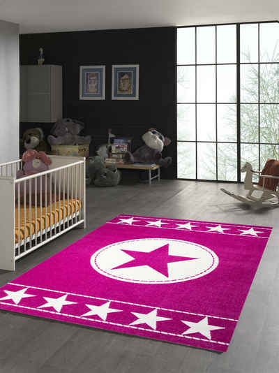 Kinderteppich Kinderteppich Sterne Pink Creme, TeppichHome24, rechteckig, Höhe: 0.9 mm