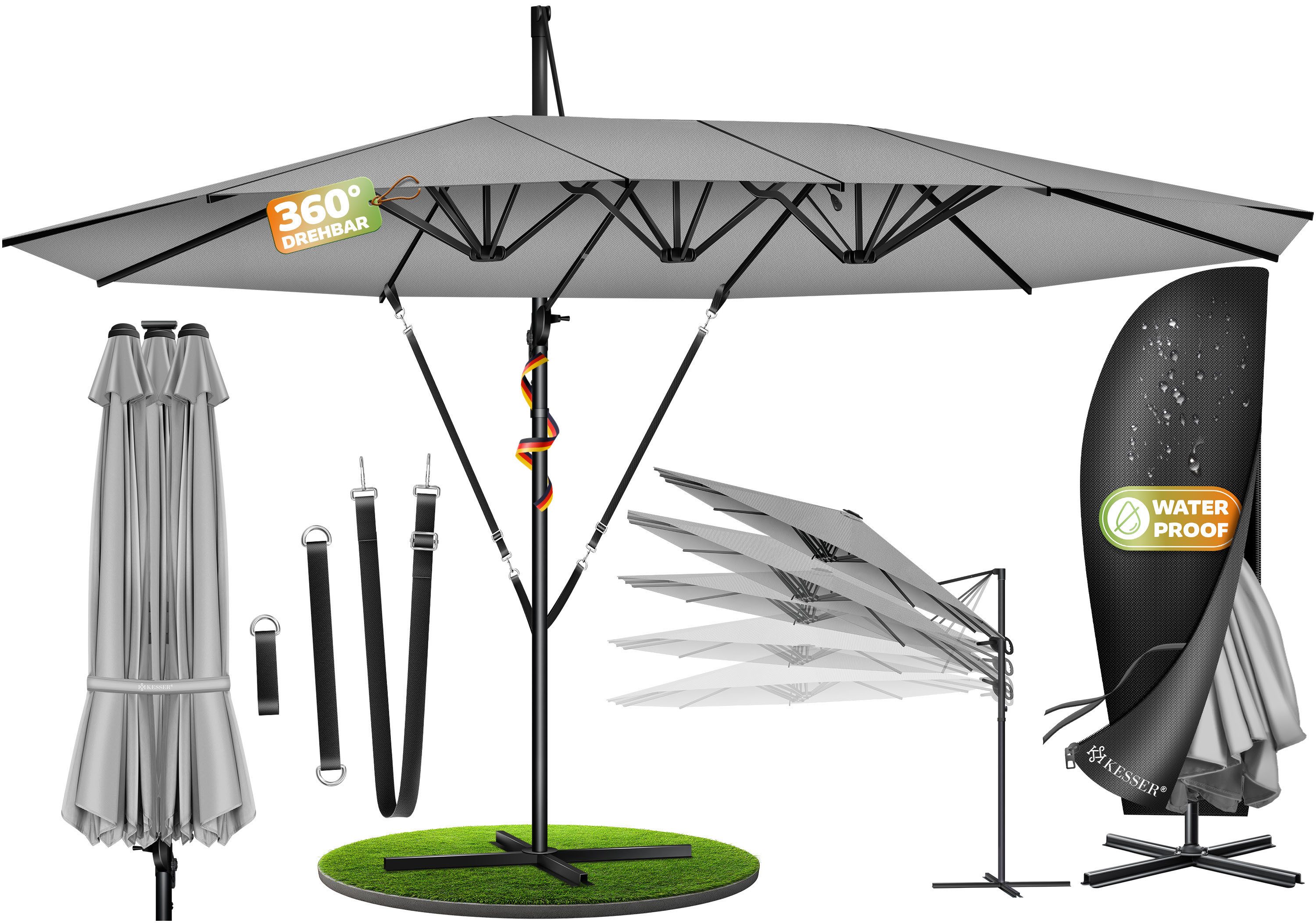KESSER Sonnenschirm, Sonnenschirm Doppelsonnenschirm 4,6m x 2,7m Ampelschirm