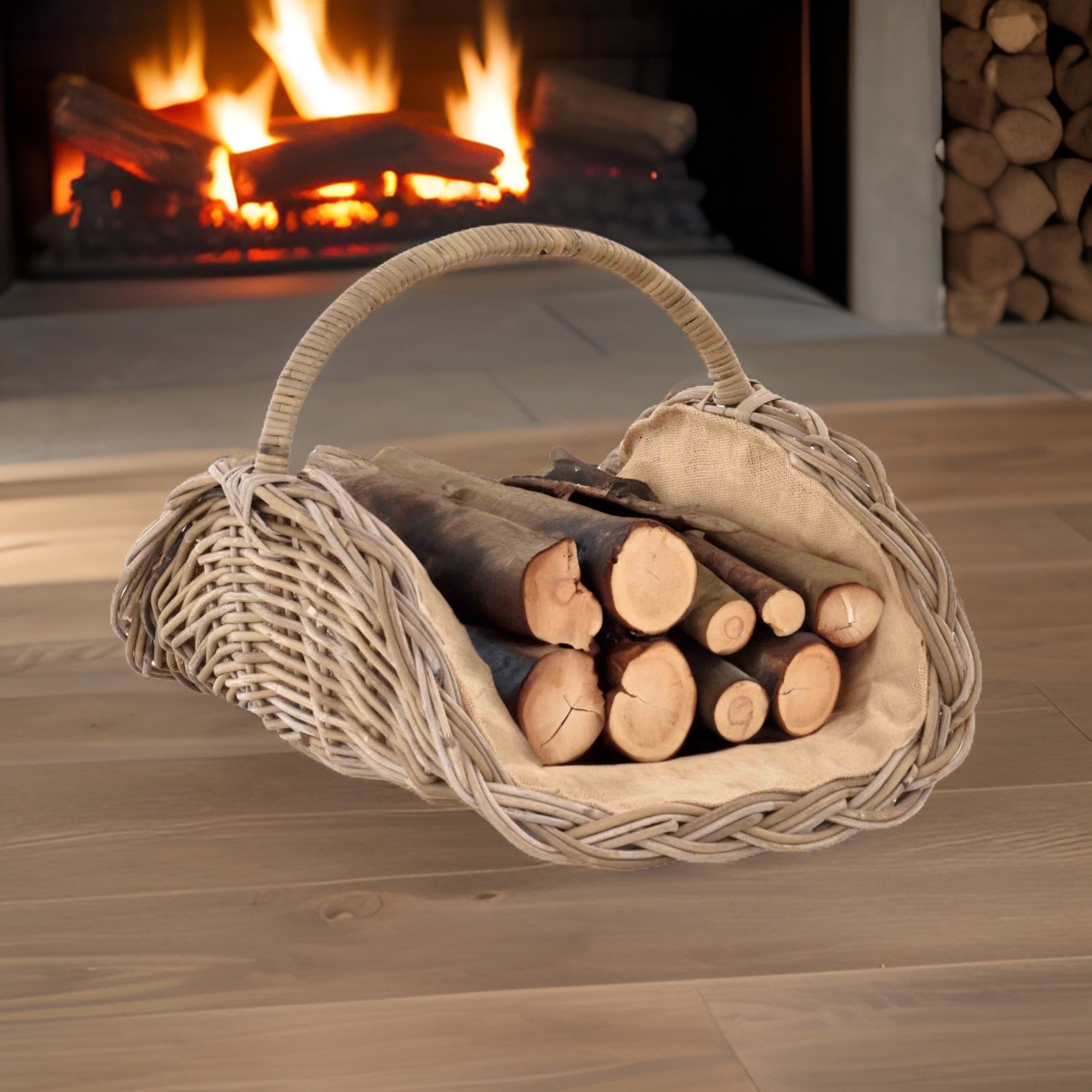Krines Home Kaminholzkorb Holzkorb Woody aus Kubu-Rattan Naturrohr Kaminkor günstig online kaufen