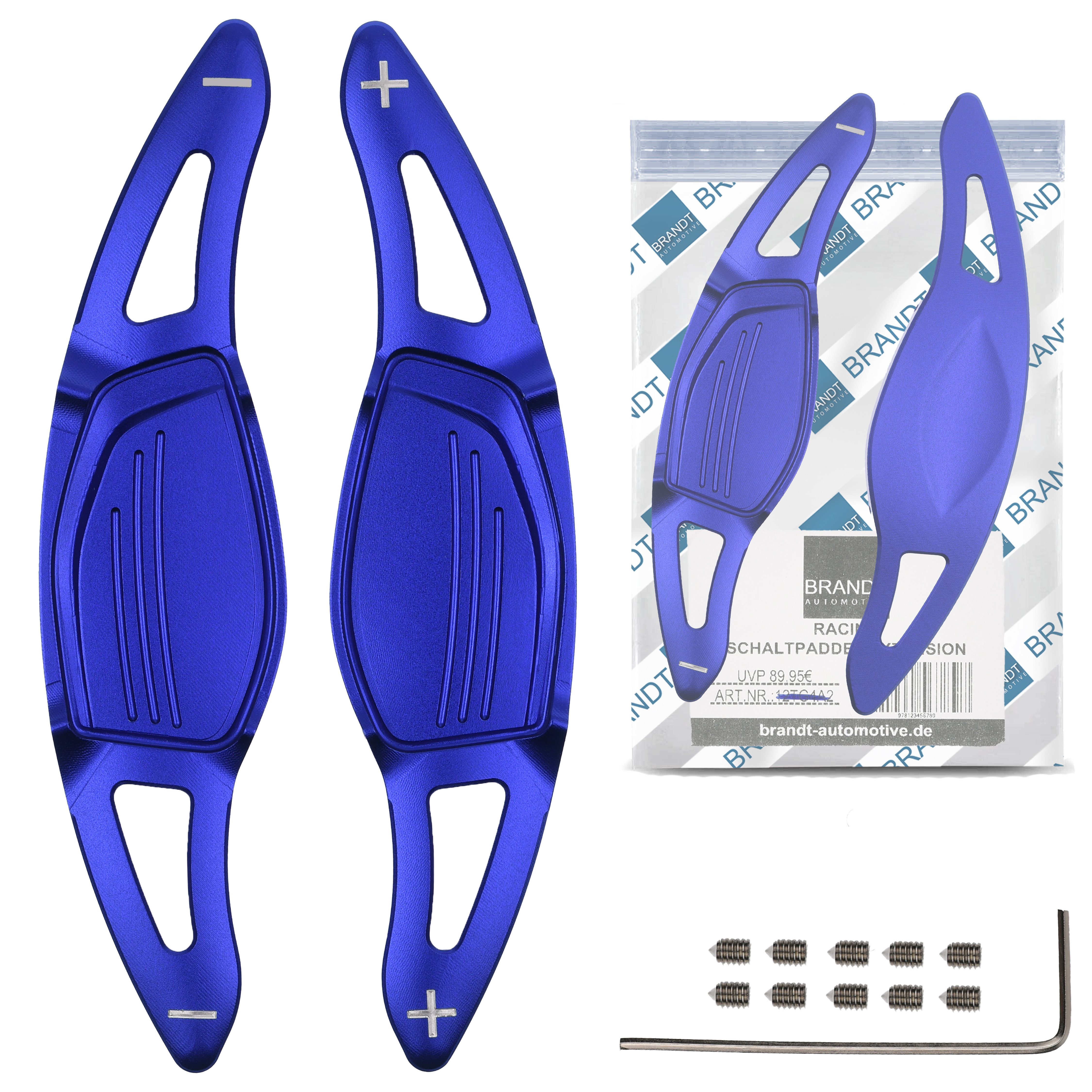 BRANDT AUTOMOTIVE Lenkeradapter Auto Lenkrad Schaltwippen Verlängerung SET Aluminium BLAU, (2-tlg., für AUDI RS3 8VA RS4 B9 RS5 F5 R8 4S RSQ3 F3 RSQ8 4M TTRS FV DSG S)