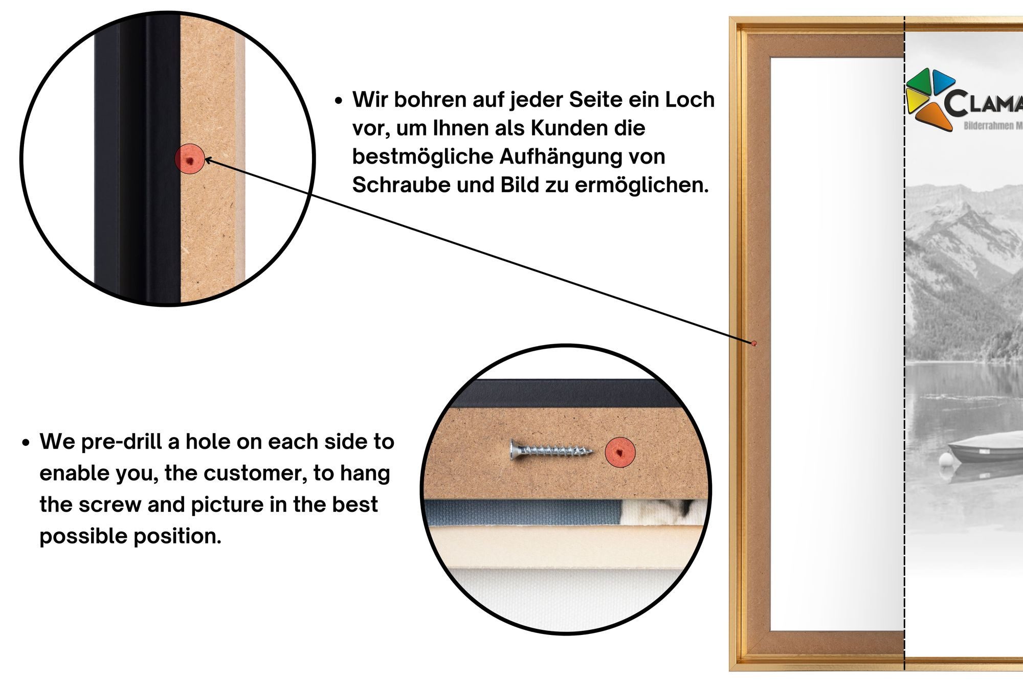 Clamaro Bilderrahmen Schattenfugen Gold, für Leinwand ohne Glas – Bild 3 von 5
