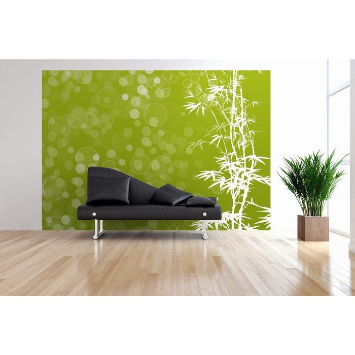 Wallario Vliestapete Bambusmuster grün-weiß Seidenmatte Oberfläche hochwertiger Digitaldruck in verschiedenen Größen erhältlich