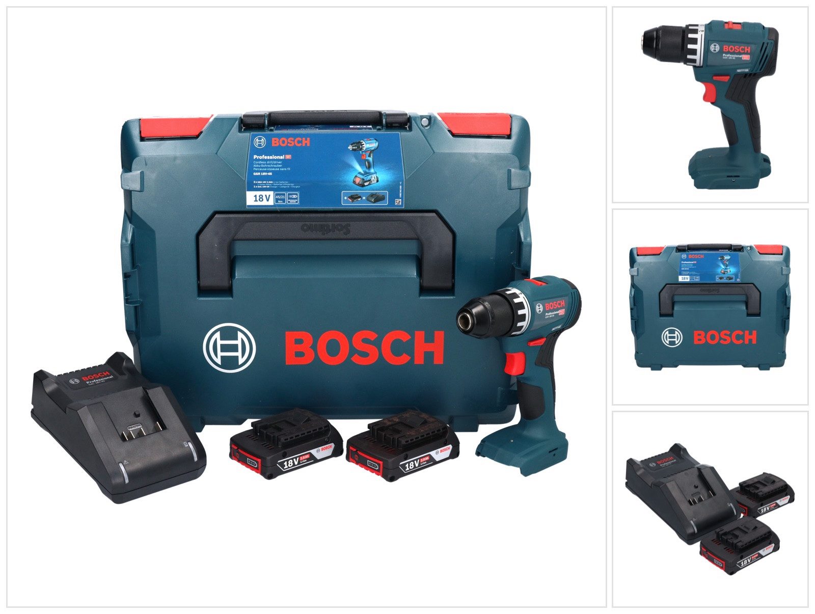 Bosch Professional Säulenbohrmaschine GSR 18V-45 Akku Bohrschrauber 18 V 45 Nm Brushless + 2x Akku 2,0 Ah +