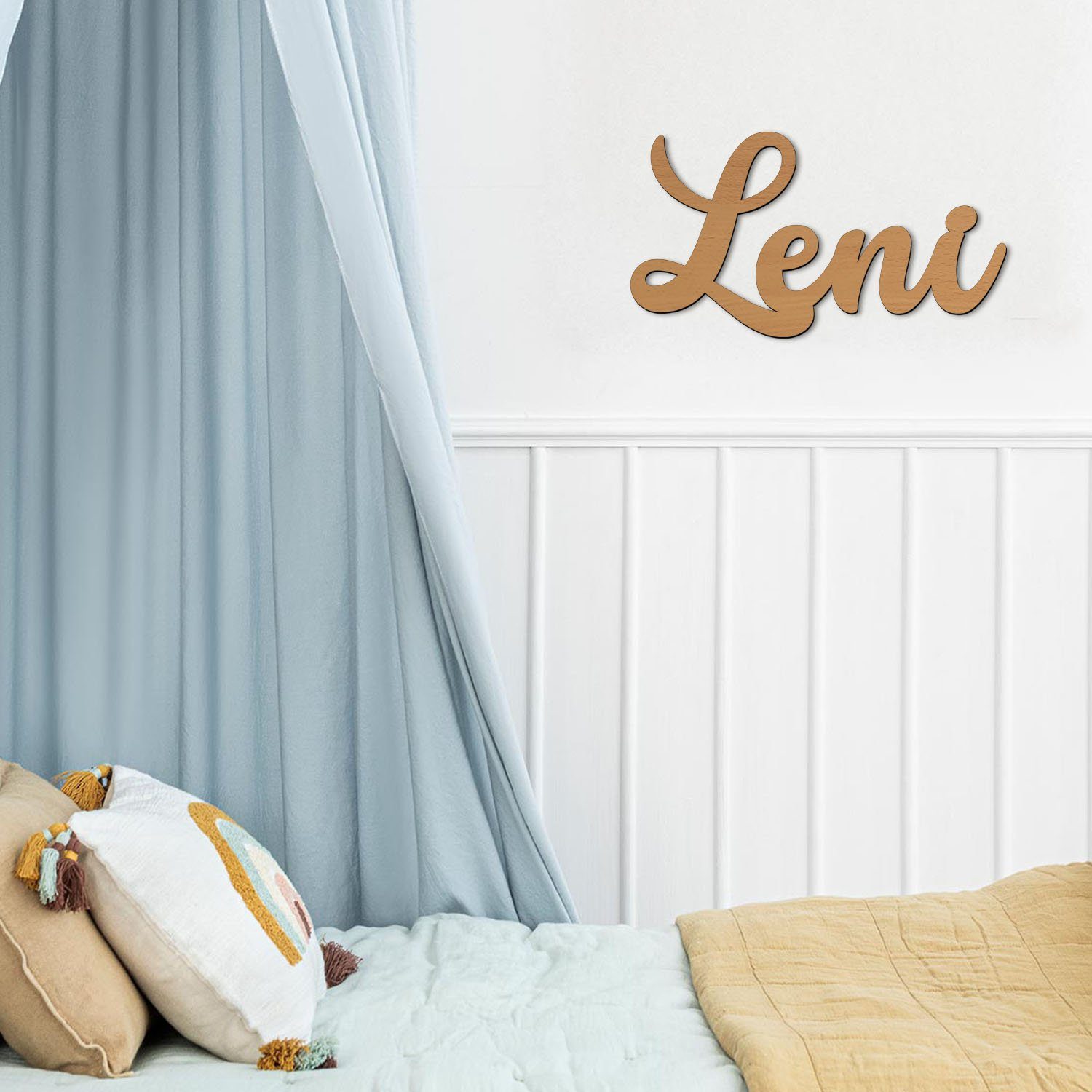 Deko & MDF Name fest Leni LED Namofactur Holz, Wandlampe Dekolicht integriert, LED Warmweiß Erwachsene I Licht Kinder
