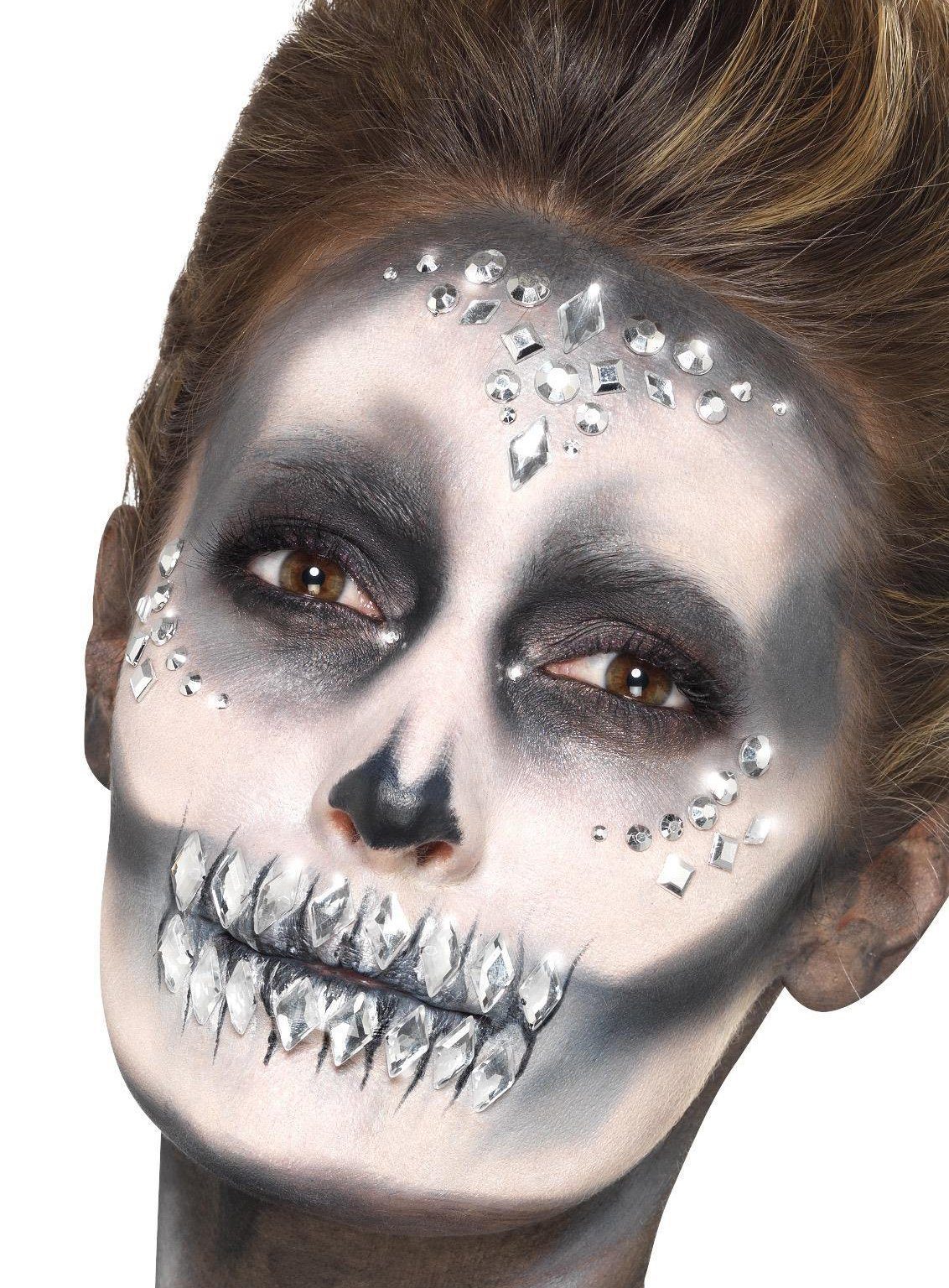 Smiffys Theaterschminke Glitzerdiamanten silber, Ganze 100 Strasssteinchen zum Aufkleben!