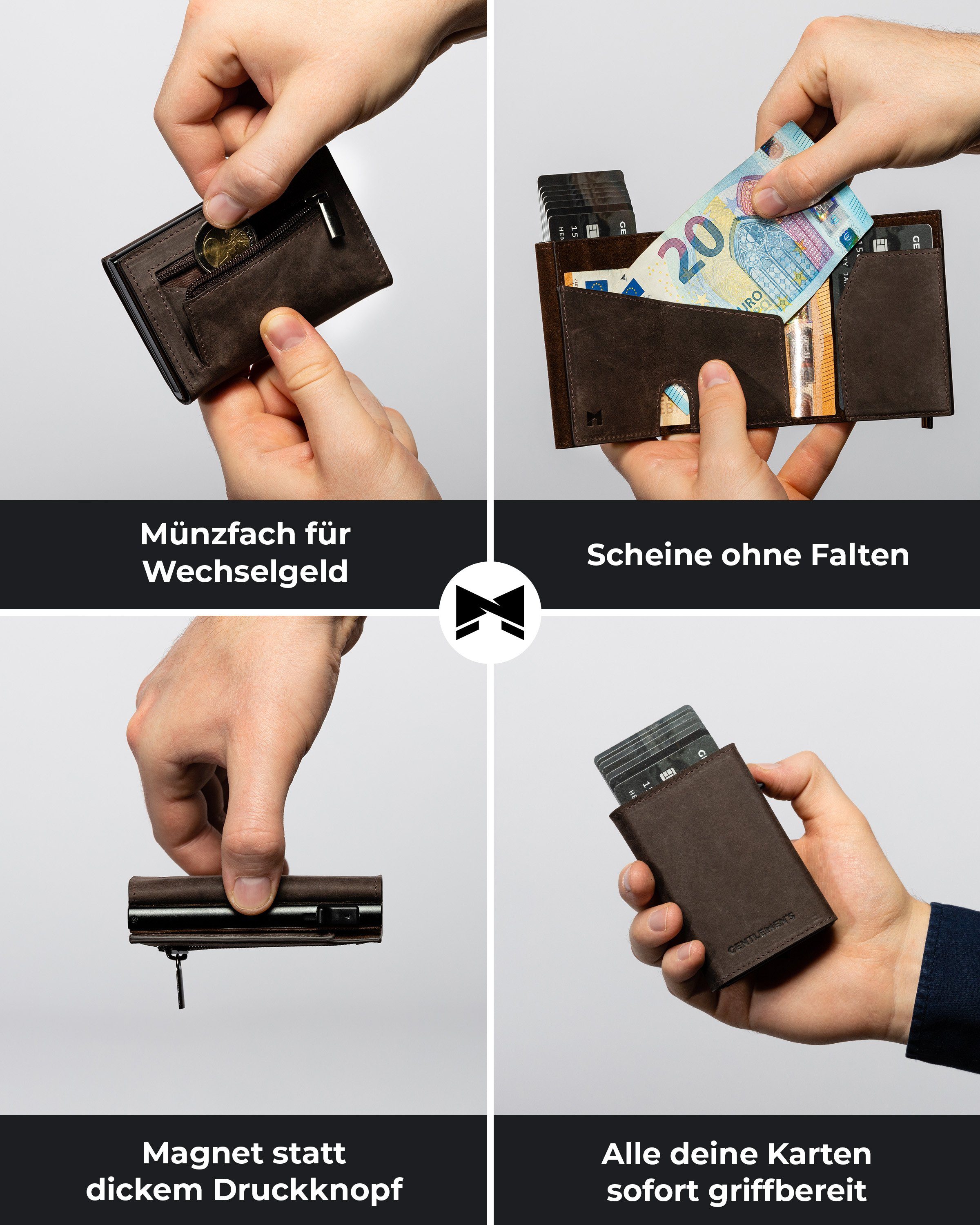 Kreditkartenetui Gentlemen's Cardholder Geldbörse für Smart Geldbeutel Dunkelbraun mit - mit Münzfach Kleiner Herren & Herren Scheinfach RFID-Schutz - Portemonnaie Wallet,