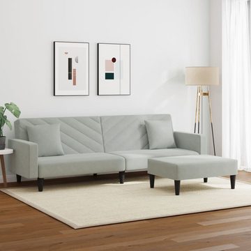 vidaXL Sofa 2-tlg. Sofagarnitur mit Kissen Hellgrau Samt