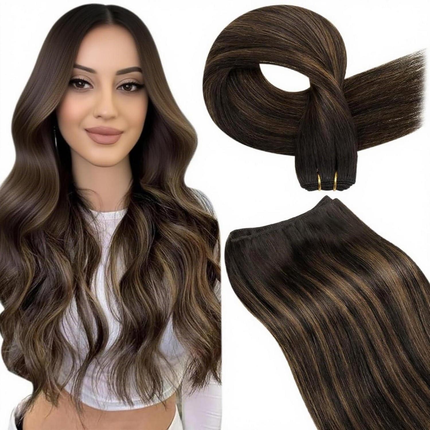 LuxusKollektion Echthaar-Extension Extensions Echthaar Braun Balayage Ombre 45cm-100G 4.7-Weft-#2 8 2