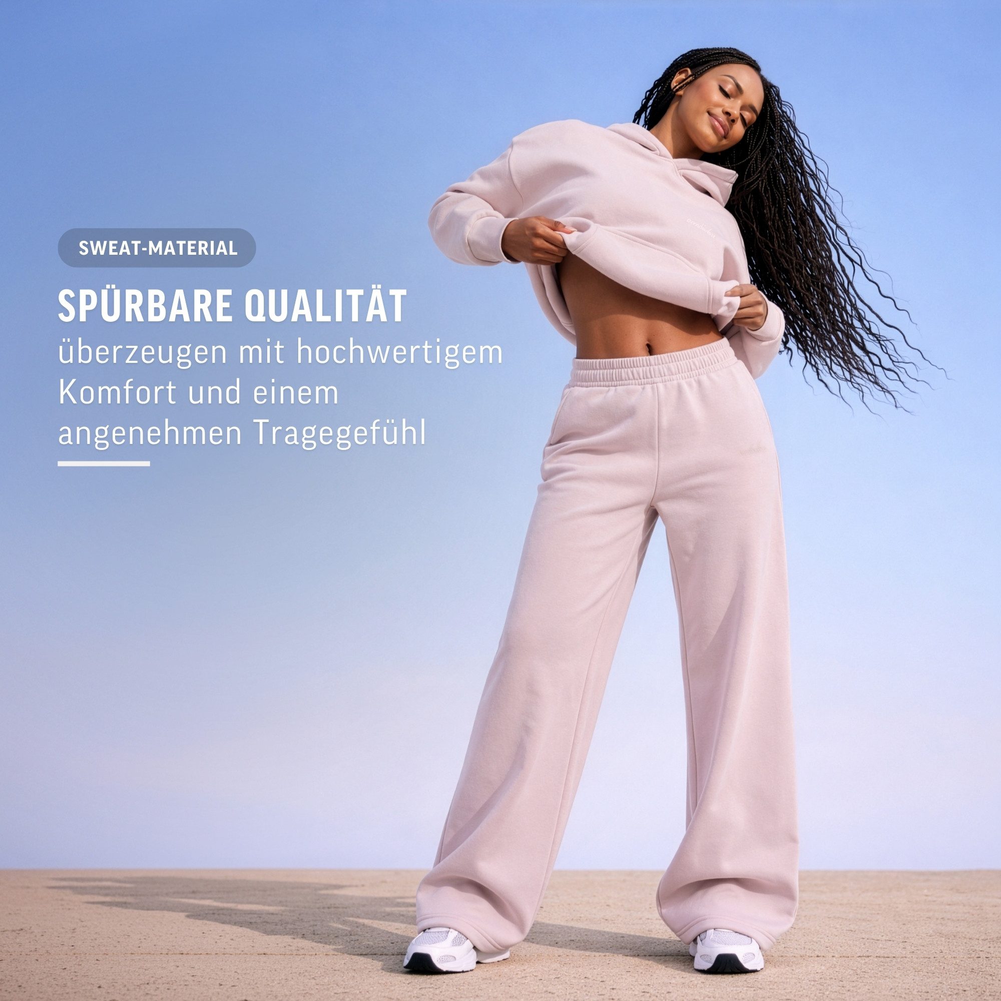 Smilodox Jogginghose Thalea, Jogger Damen, Wide-Leg mit Tunnelzug und Logo Weites Bein, Seitentaschen mit Rippeinsatz, Logo-Stitching, Freizeit