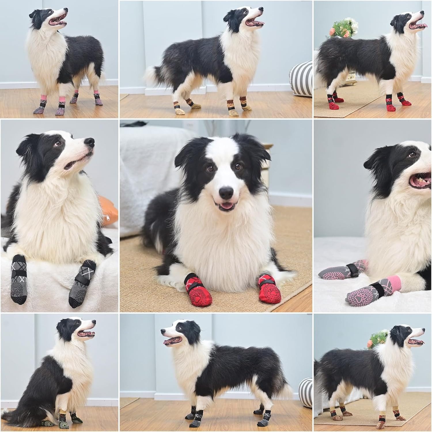 Coonoor Pfotenschutz 4 Stück Doppelseitige Anti Rutsch Hundesocken, (Leckschutz mit Klettverschluss Riemenfür Innenbereich), Pfotenschutz für Hunde, Schuhe für Kleine, Mittlere und Große Hunde