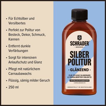 Schrader Metall Politur + Baumwolltuch - 250ml - Politur, zum Polieren unlackierter und glänzender Metalle - Made in Germany