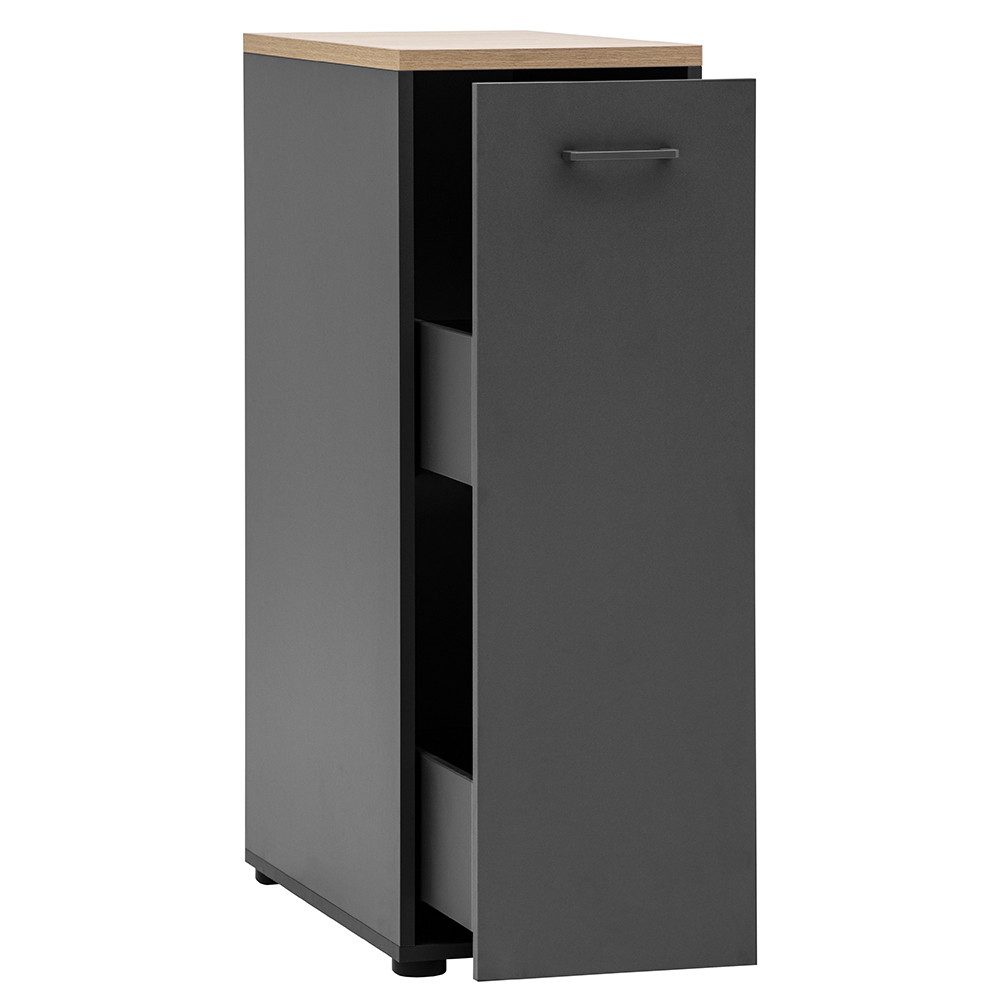 Lomadox Apothekerschrank STOBY-80 in anthrazit mit Eiche, 2 Fächern, Metallgriff