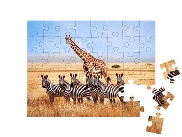 puzzleYOU Puzzle Zebras und Giraffe in der afrikanischen Savanne, 48 Puzzleteile, puzzleYOU-Kollektionen Zebras, Safari, Tiere in Savanne & Wüste