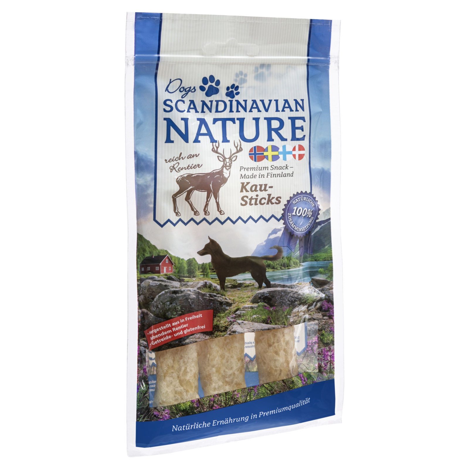 Scandinavian Nature Dogs mit Rentier, 3 Stück 45 g, Kausticks für Hunde, Ergänzungsfuttermittel für: Hund