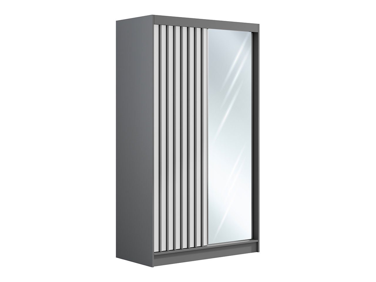 Kleiderschrank mit einem MKS LAOS Schiebeschrank Spiegel, cm, 120 grauer dekorative Lamellen Weiss/Grau MÖBEL