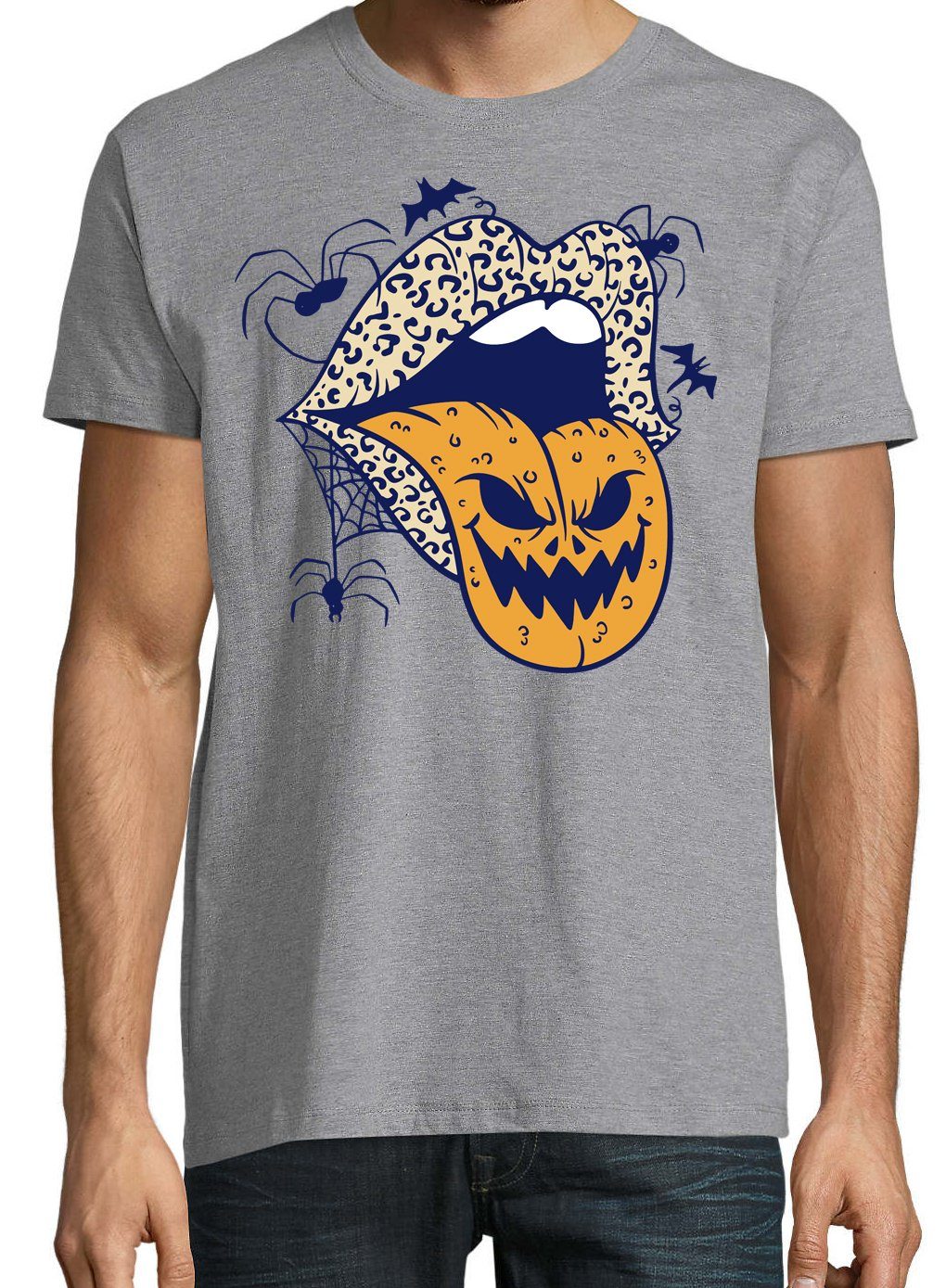 trendigem Horror Youth Motiv Herren T-Shirt mit Halloween Grau Logo Designz im Fun-Look Lippen T-Shirt