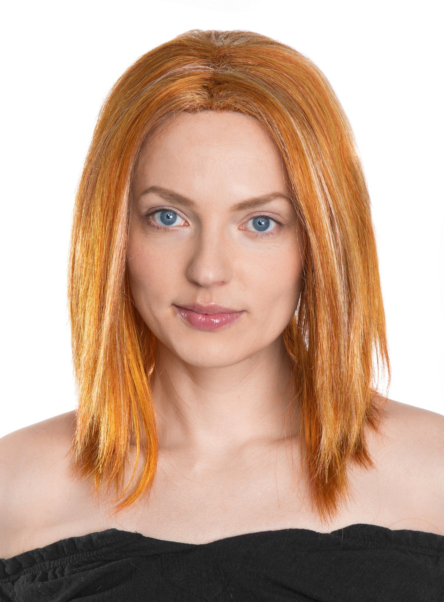 Maskworld Kostüm-Perücke Ginger Spice Rothaarperücke mit Strähnen, Rötliche Langhaarperücke in Anlehnung an Ginger Spice