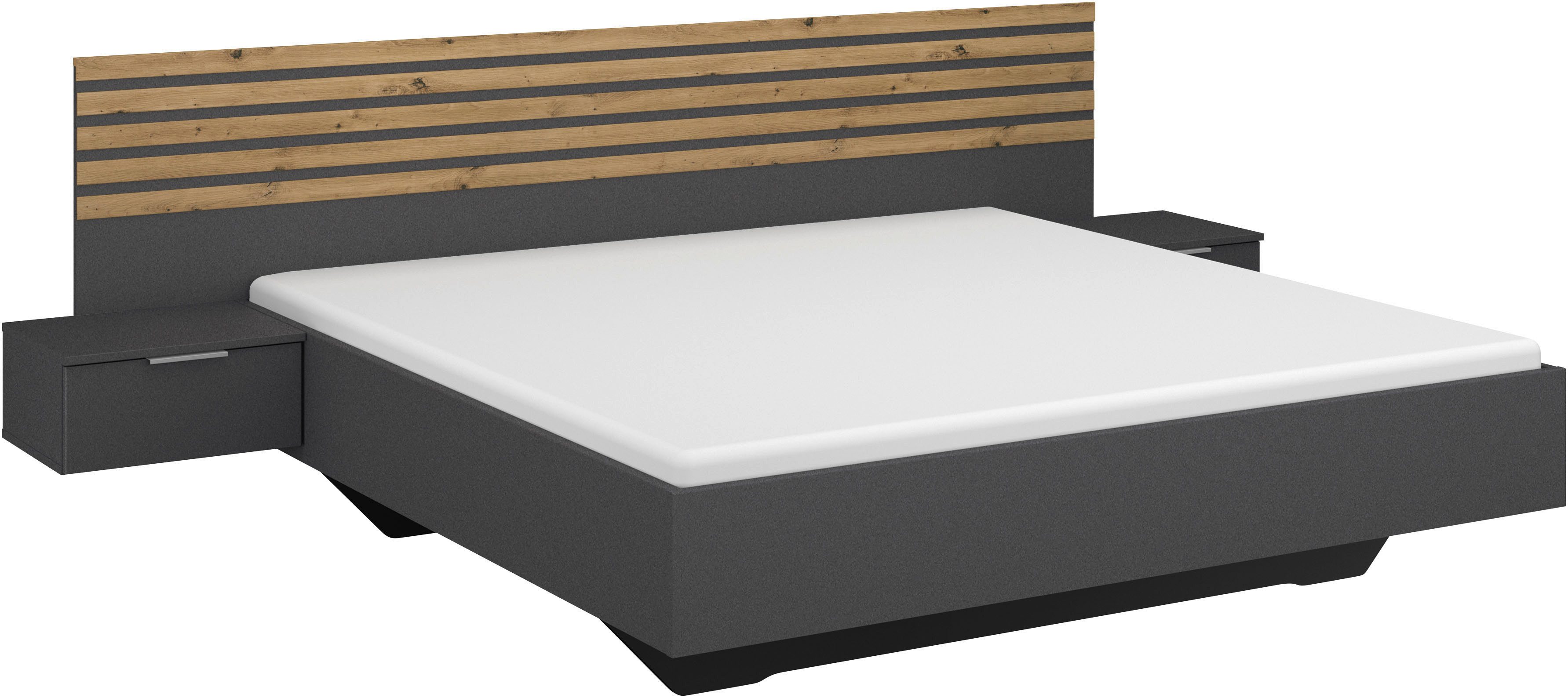 rauch Bettanlage Doppelbett Futonbett LAMELLA in schwebender Optik, (Bett 160x200 oder 180x200 cm), mit eleganter Lamellenabsetzung und 2 Hängenachttische MADE IN GERMANY