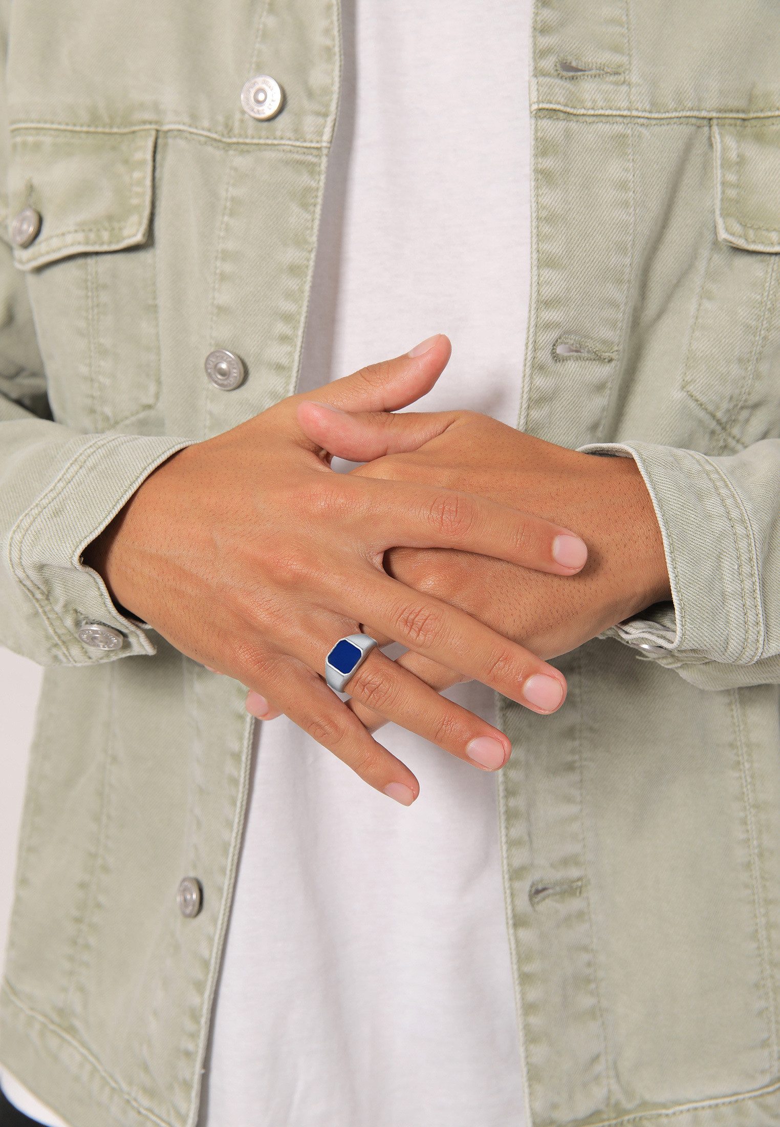 Kuzzoi Siegelring Herren Emaille Blau Basic 925 Silber