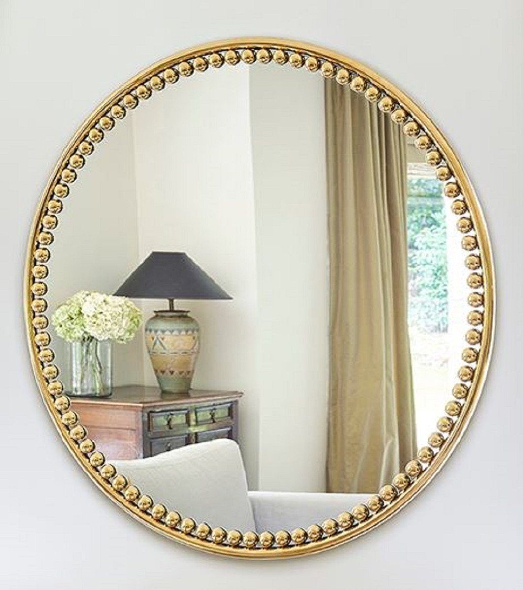 Wandspiegel Luxus Wandspiegel Gold Ø 107 cm - Runder Wohnzimmer Spiegel mit Metallrahmen - Schlafzimmer Spiegel - Badezimmer Spiegel - Garderoben Spiegel - Luxus Kollektion