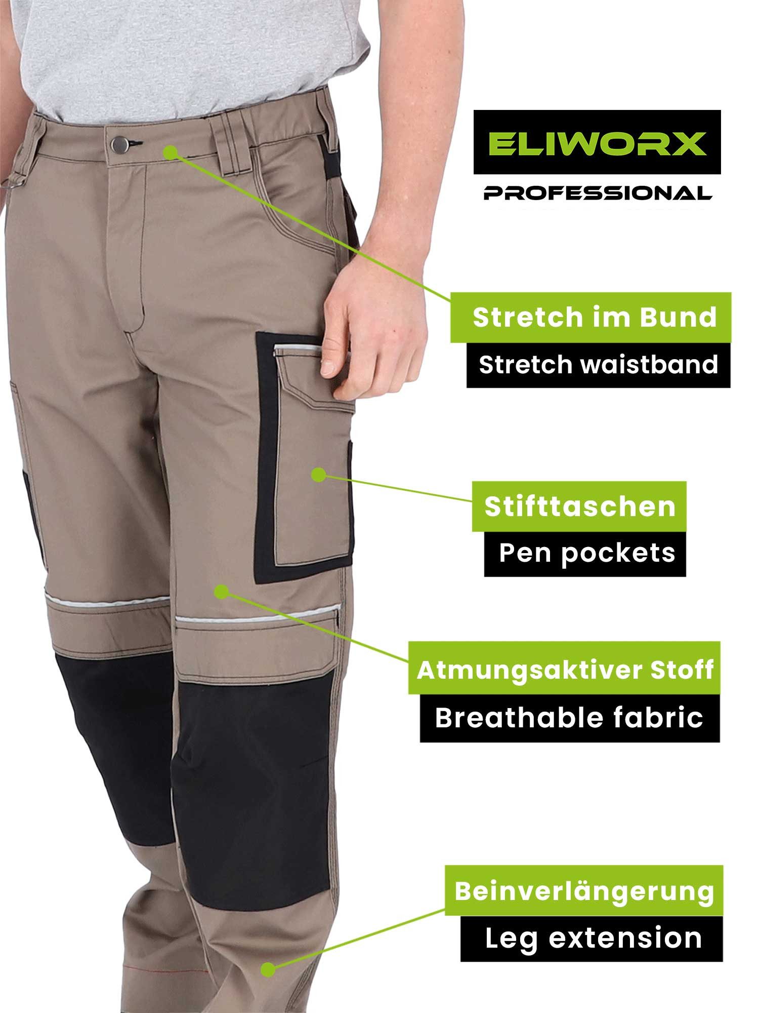 ELIWORX Arbeitshose Männer mit Stretch Einsatz - Bequeme Passform - Robustes Material Arbeitshose Herren ideal für Handwerk Heimwerk und Baugewerbe
