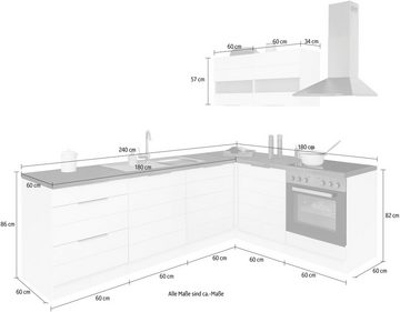 Kochstation Küche KS-Luhe, Stellbreite 240x180 cm, wahlweise mit oder ohne E-Geräten, MDF-Fronten