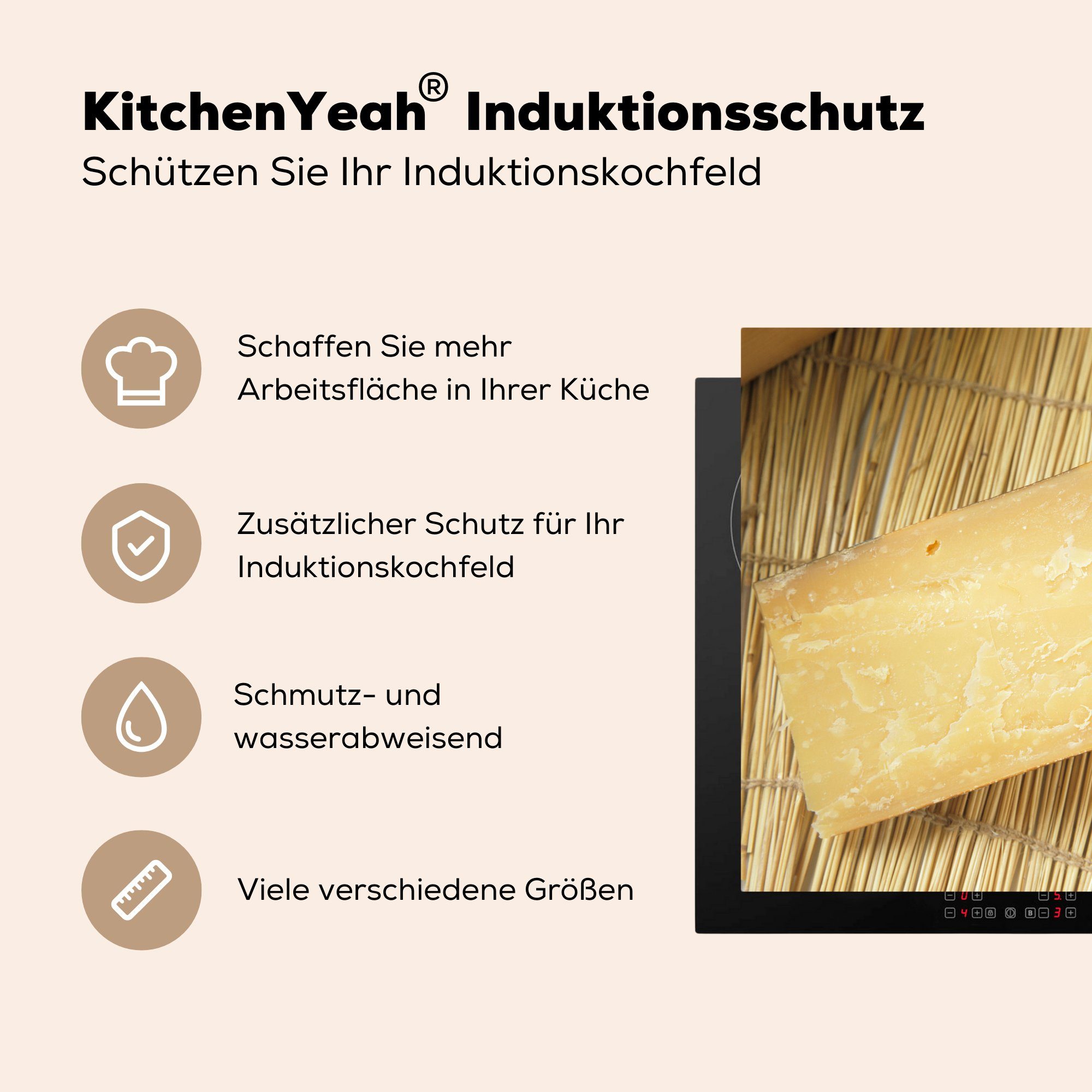 (1 Herdblende-/Abdeckplatte küche - tlg), cm, Gouda Vinyl, Käse, für Ceranfeldabdeckung, - Alter Arbeitsplatte 78x78 MuchoWow