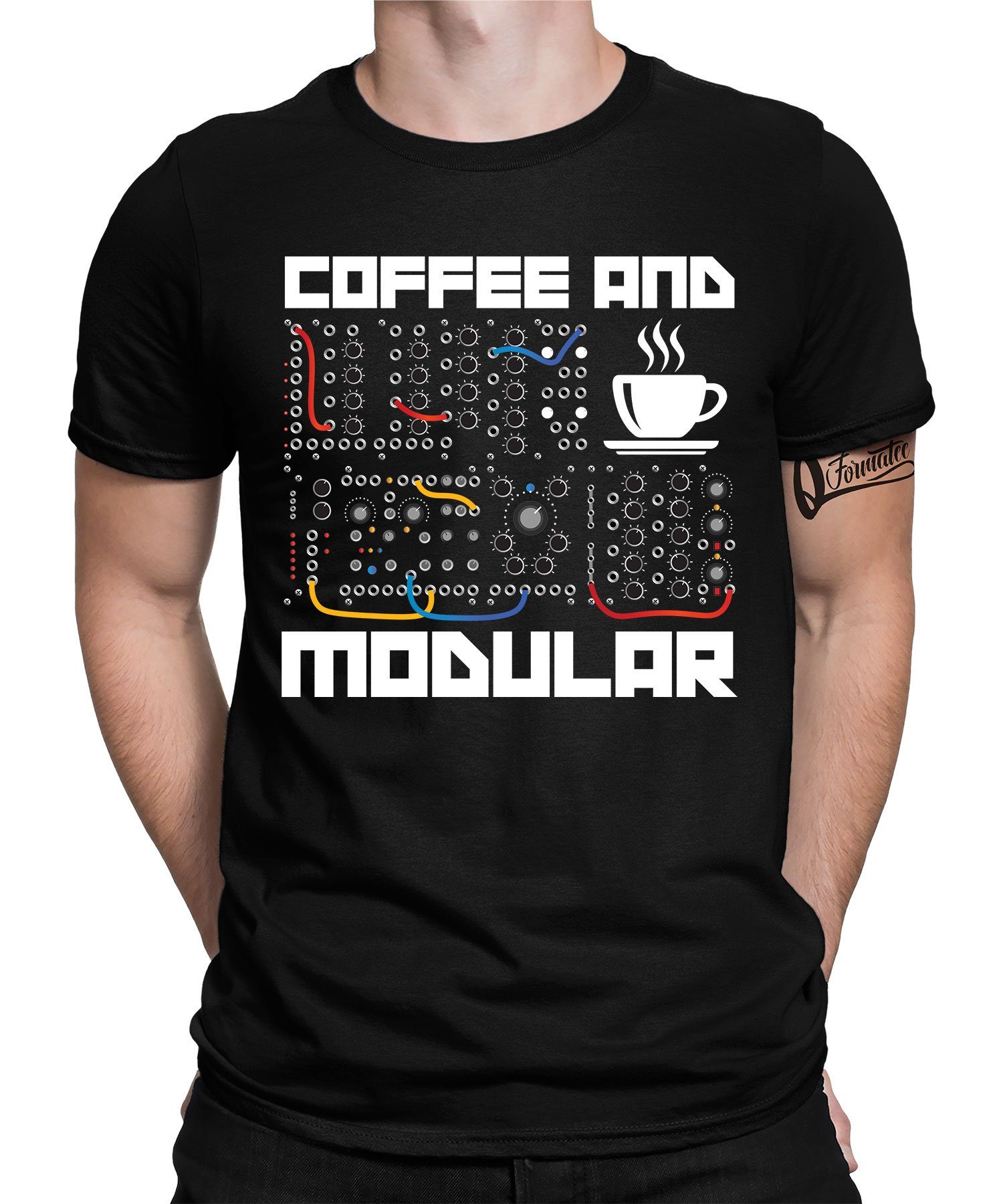 Schwarz Herren Elektronische Coffee Synthesizer T-Shirt Musiker Formatee Modular - Kurzarmshirt and Quattro (1-tlg)