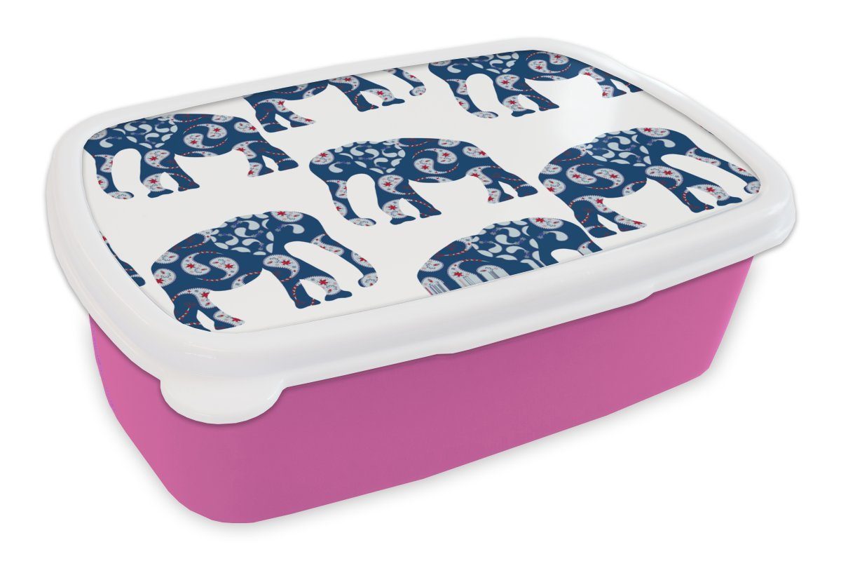 MuchoWow Lunchbox Elefant - Tier - Muster, Kunststoff, (2-tlg), Brotbox für Erwachsene, Brotdose Kinder, Snackbox, Mädchen, Kunststoff rosa