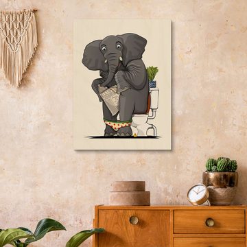 Posterlounge Holzbild Wyatt9, Elefant auf der Toilette, Kindergarten Illustration