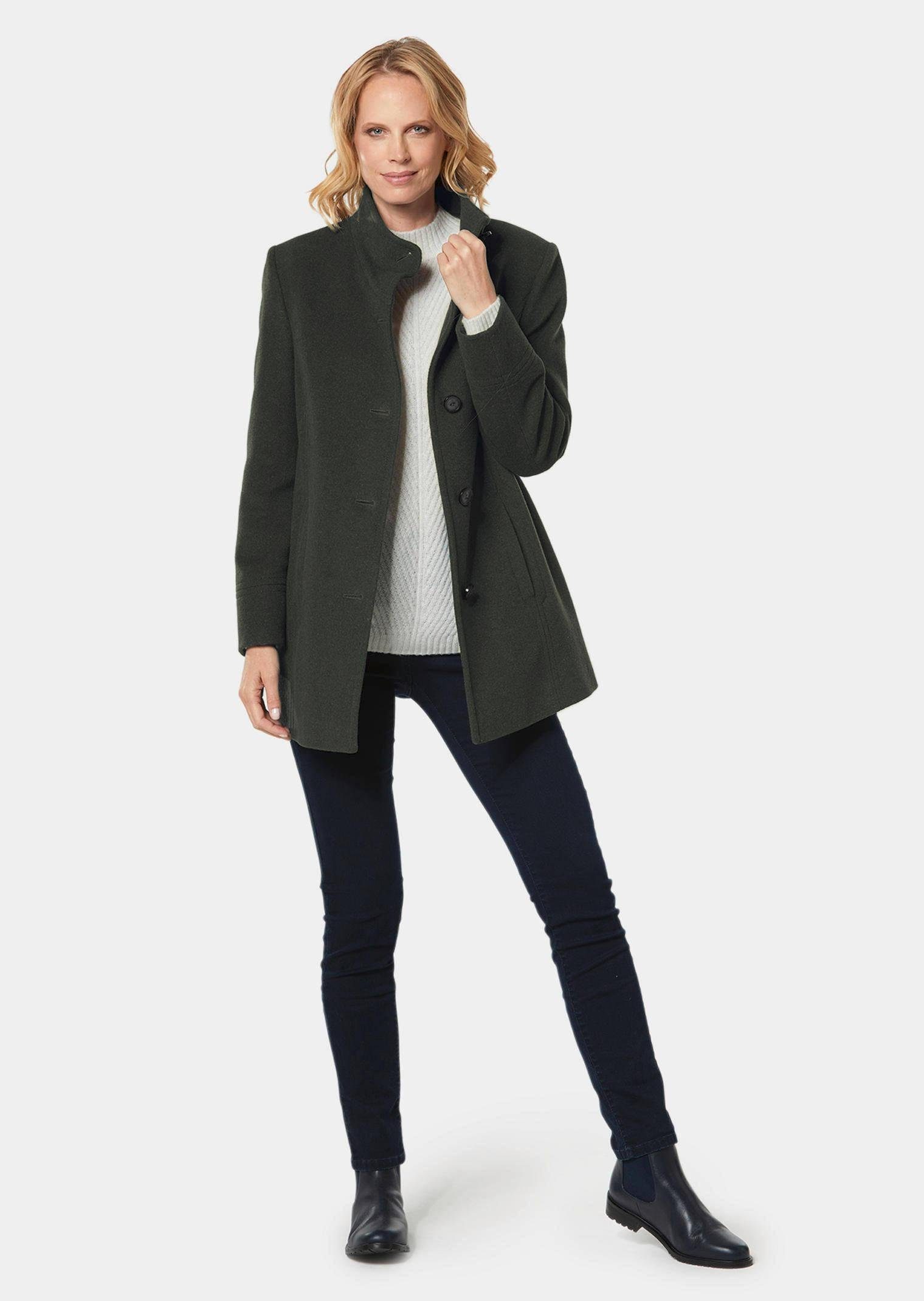 GOLDNER Wolljacke Eleganter Wintermantel mit Stehkragen Longmantel mit Knöpfen, Schubtaschen und Langarm