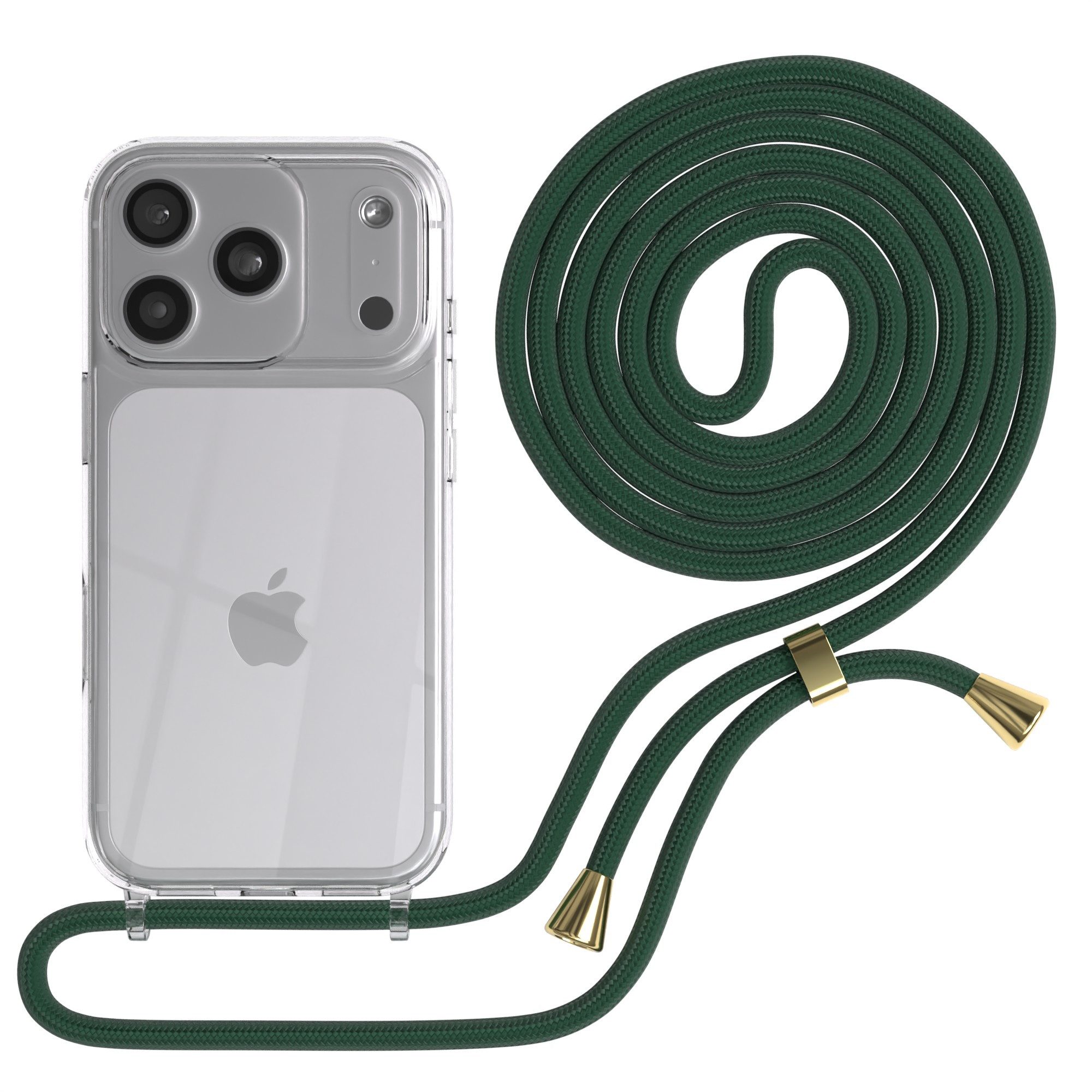 EAZY CASE Handykette Hülle mit Kette für Apple iPhone 17 Pro 6,3 Zoll, Kettenhülle zum Umhängen Tasche Handykordel Slimcover Grün