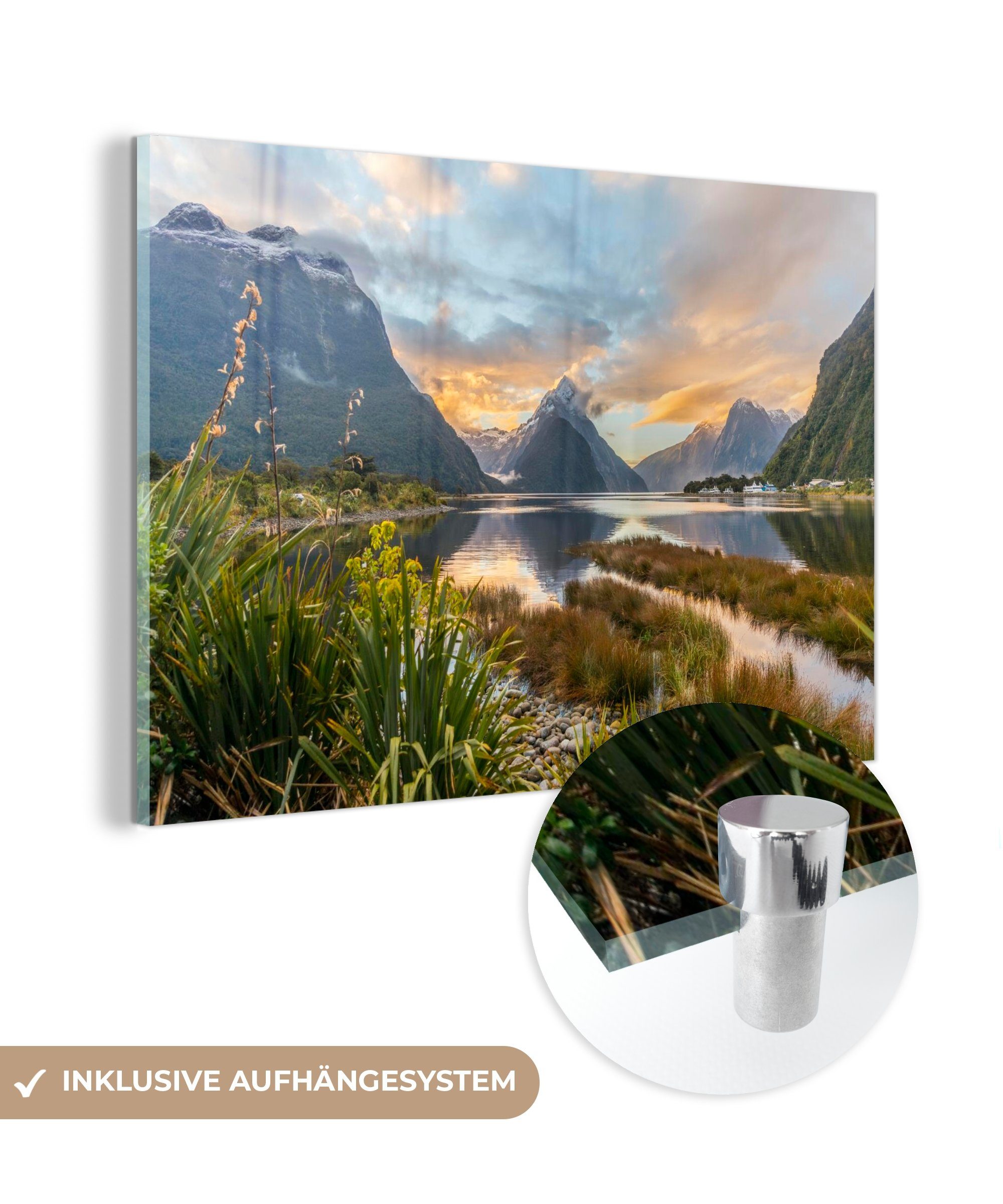 (1 & Schlafzimmer - Neuseeland Wohnzimmer MuchoWow St), - Berge Wasser, Acrylglasbild Acrylglasbilder