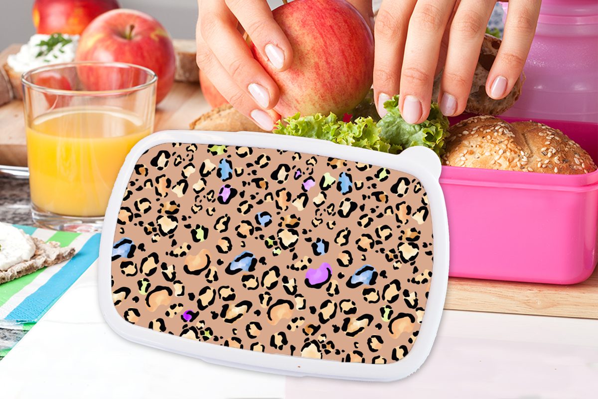 Regenbogen (2-tlg), Kunststoff Brotdose rosa - Brotbox MuchoWow - Pantherdruck Lunchbox Kinder, Muster, für Snackbox, Kunststoff, Erwachsene, Mädchen,